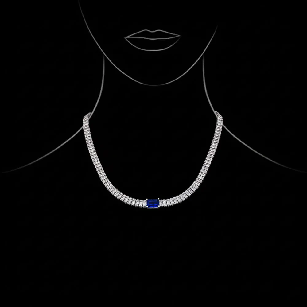 Emerald Cut Blue Sapphire Chain