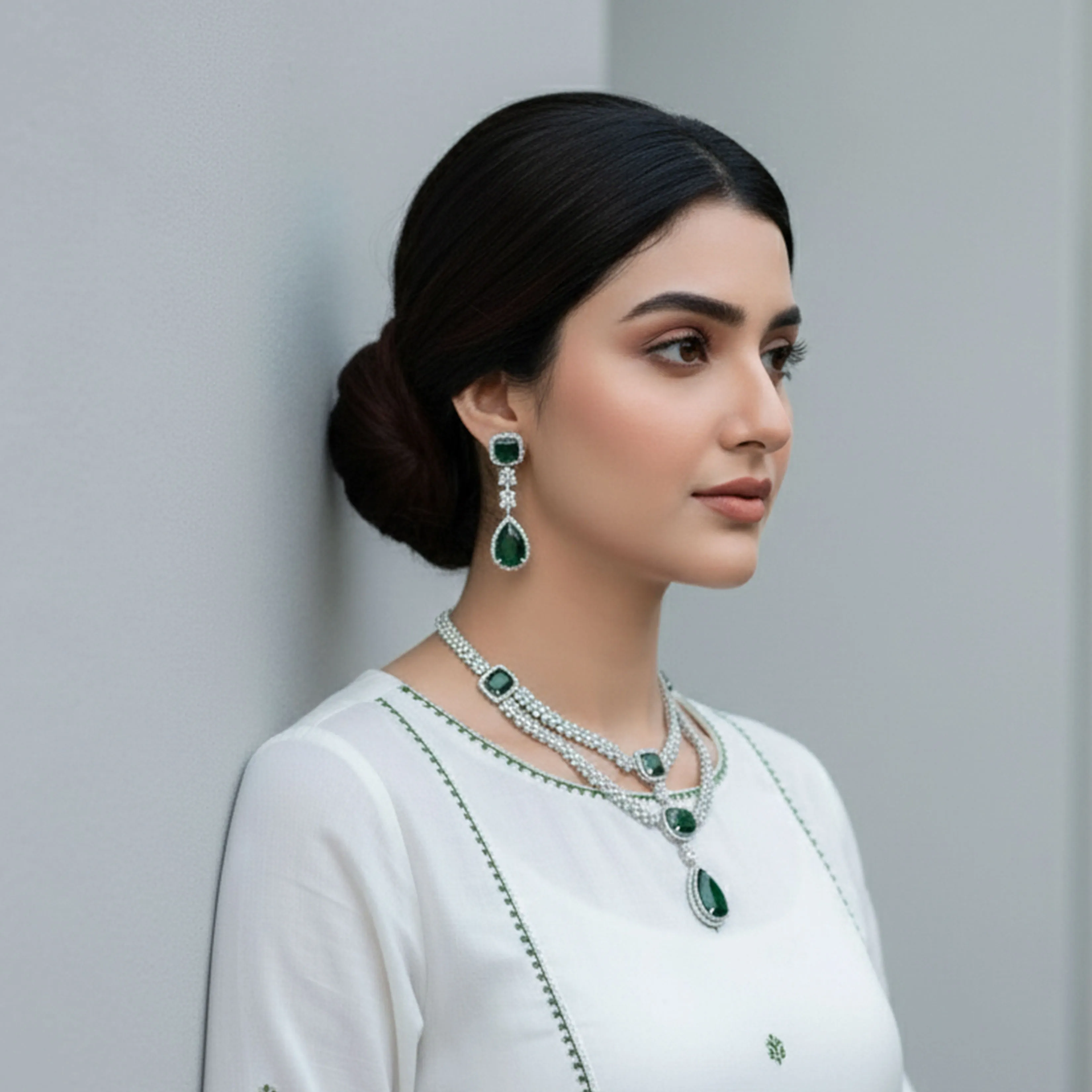 Emerald Zircon Teardrop Pendant Necklace