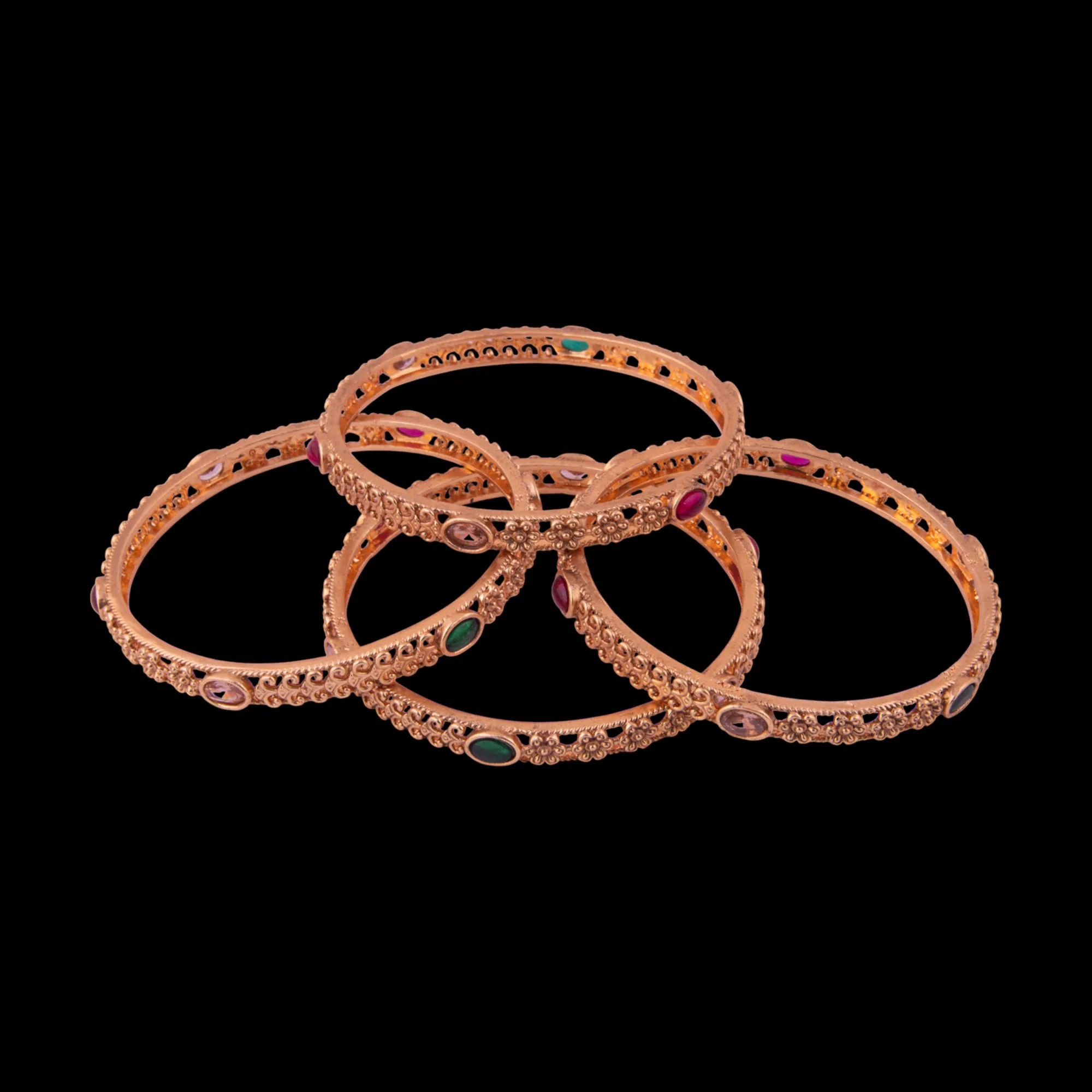 Gold Plated Multi Colored Stone Bangles