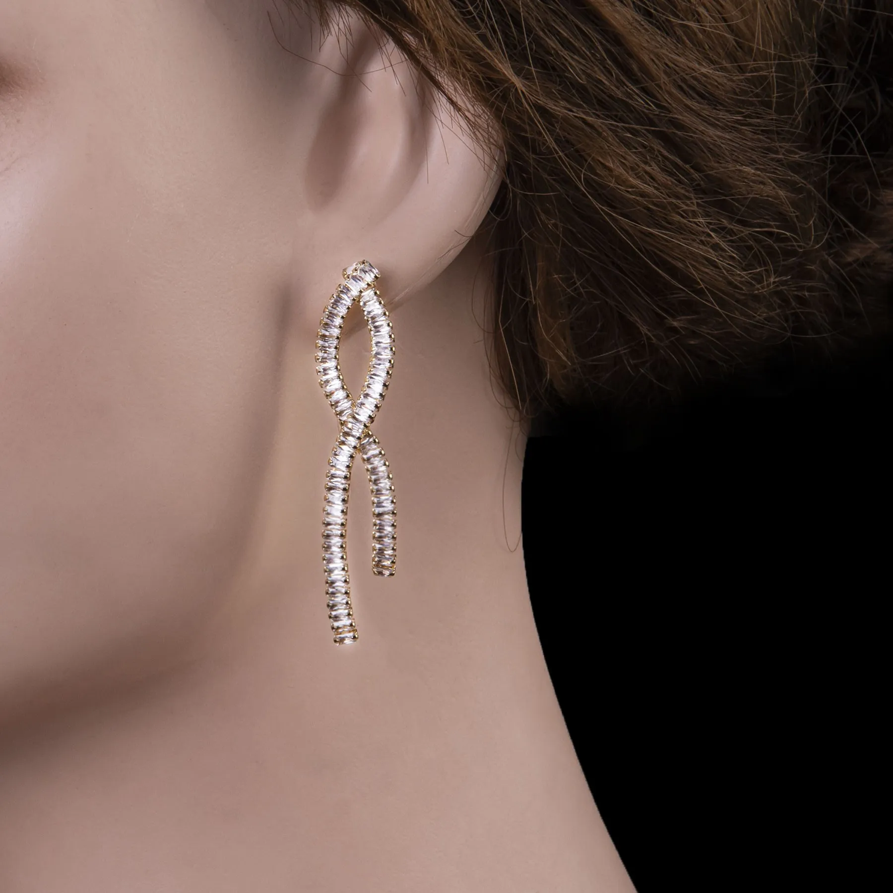 Infinity Baguette Twist Drop Earrings