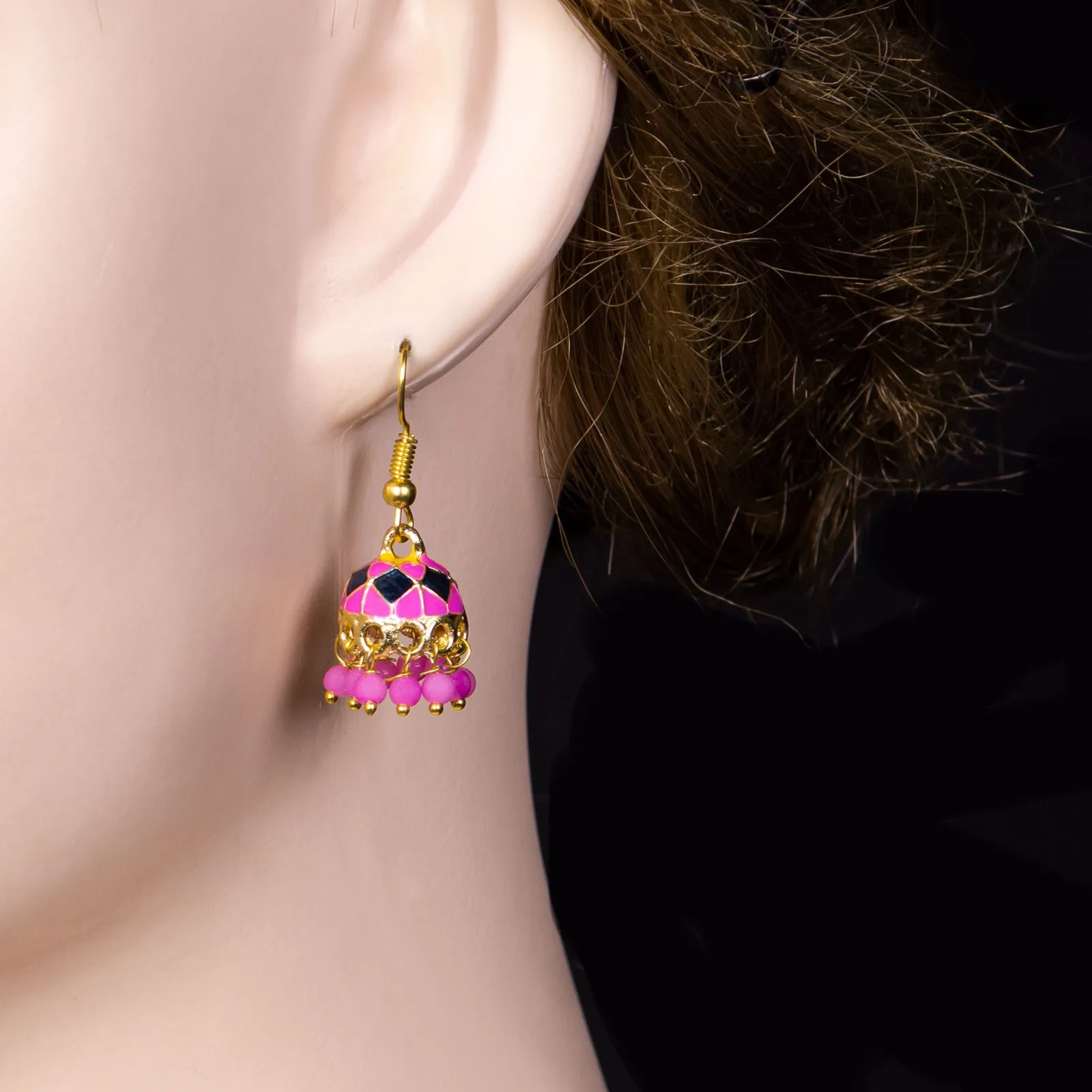 Pink Enamel Mini Jhumka Earrings