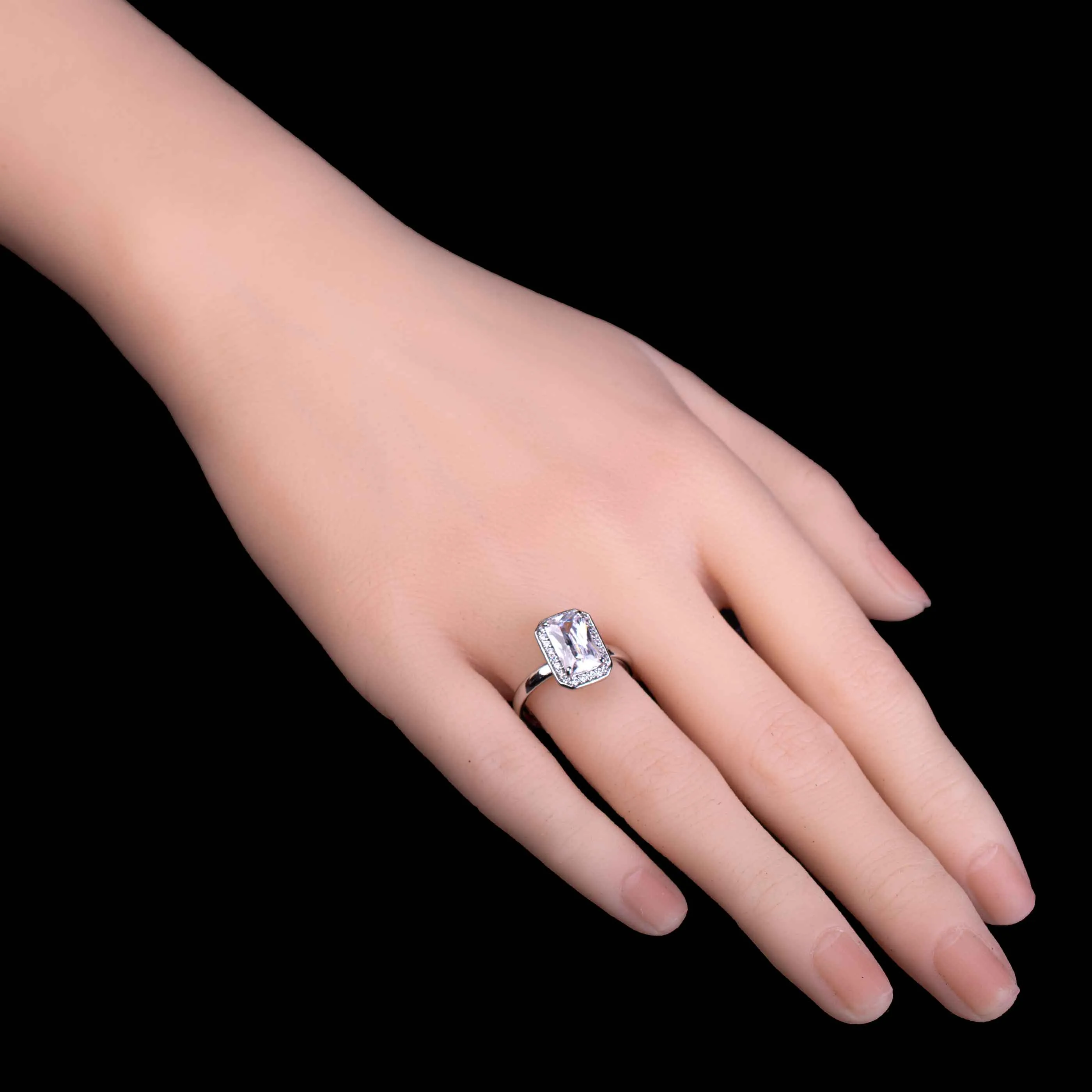 Emerald Cut Halo Zircon RIng