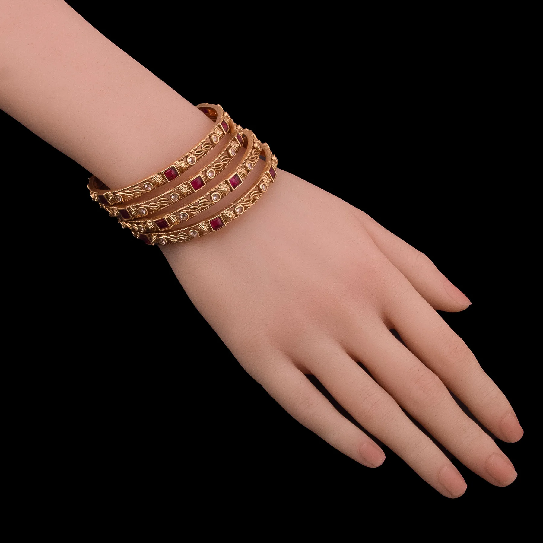 4 PCS Red Stone Bangles Set