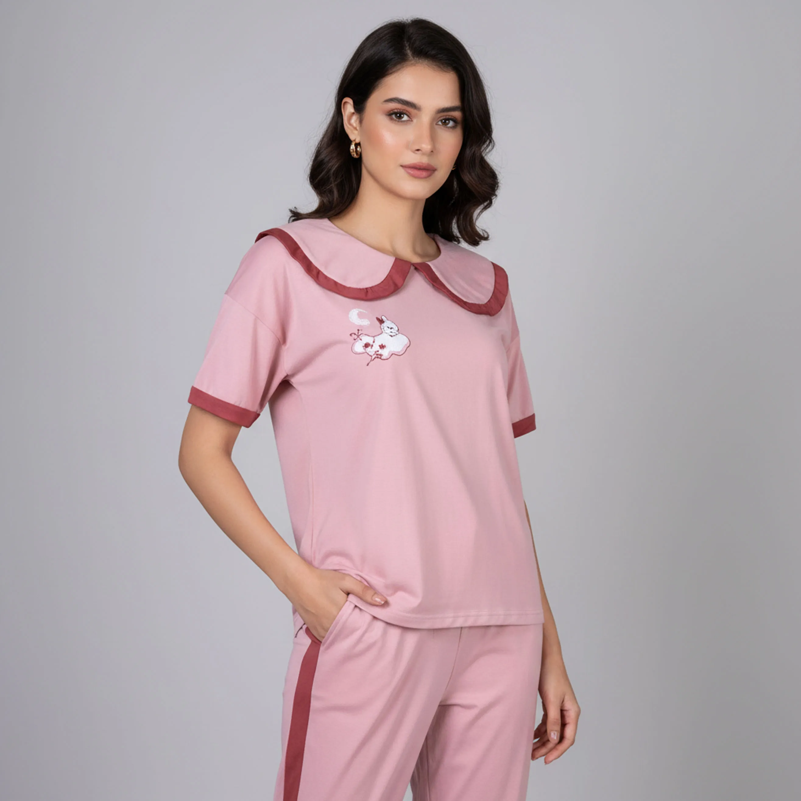 Ladies Night Suit Pink Pajama Set