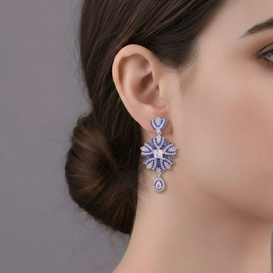 Blue & Silver Toned Drop Earrings