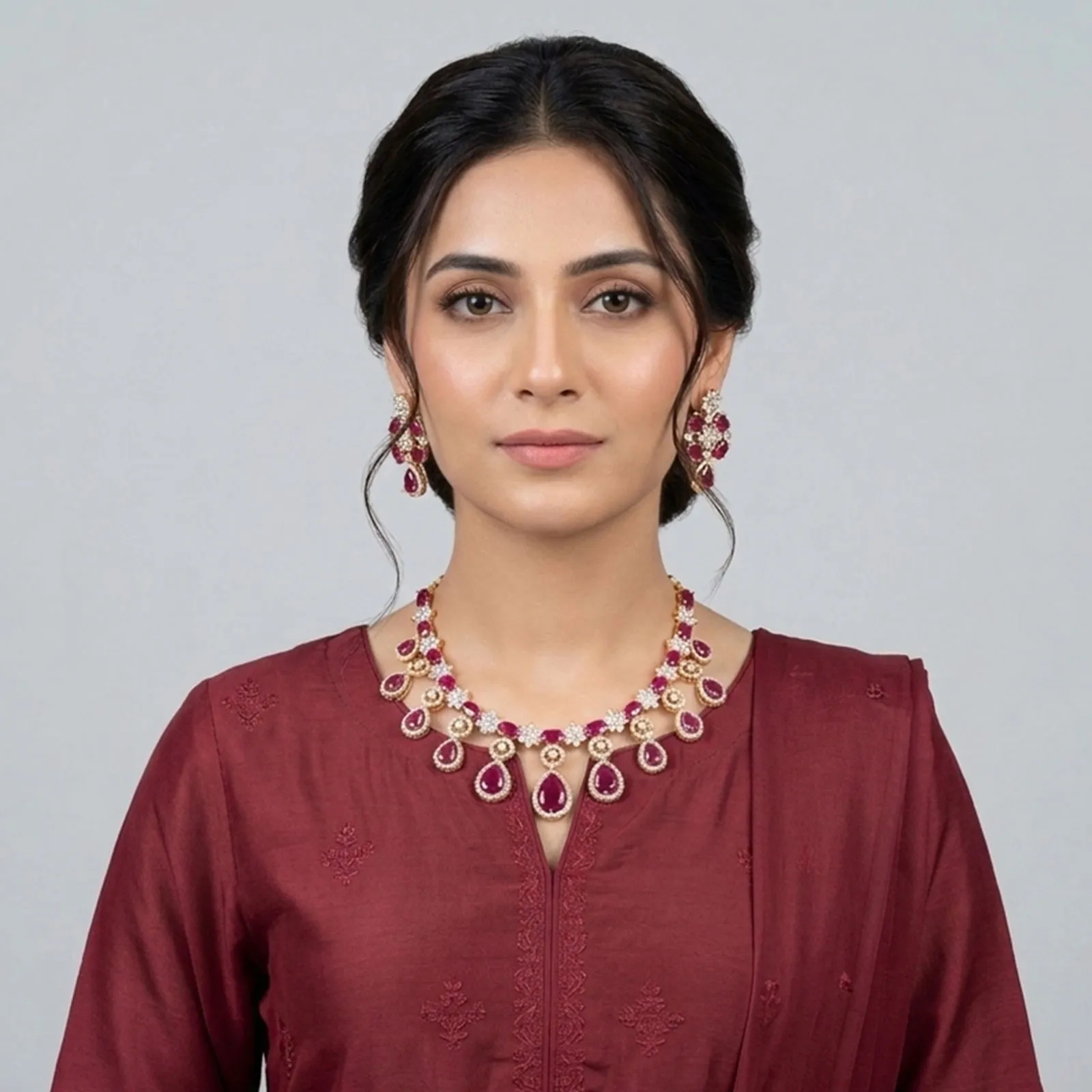 Ruby Zircon Pink Bridal Set