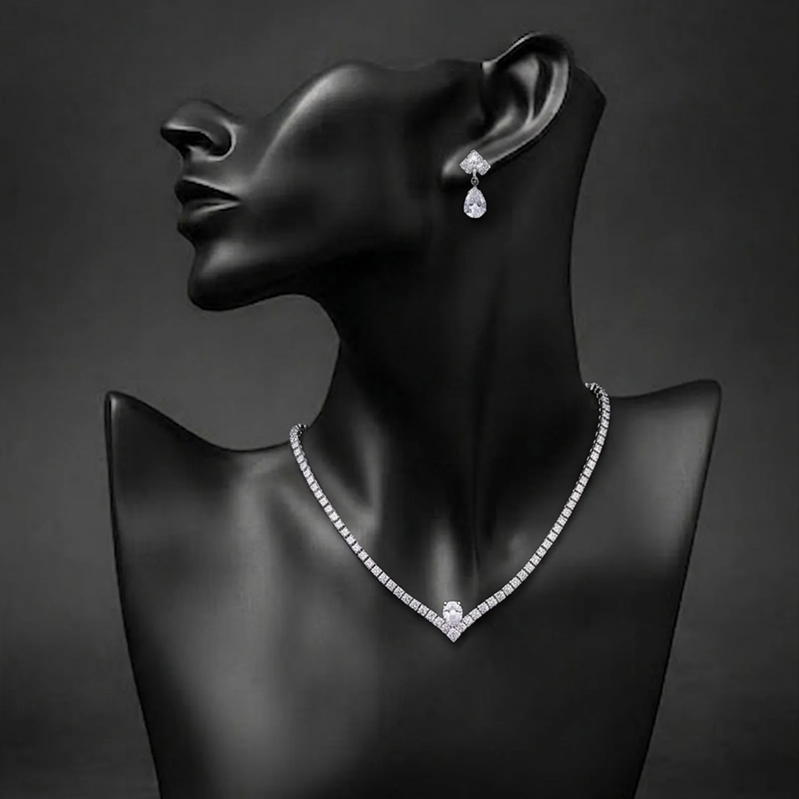 Silver Zircon Party Wear Necklace Set