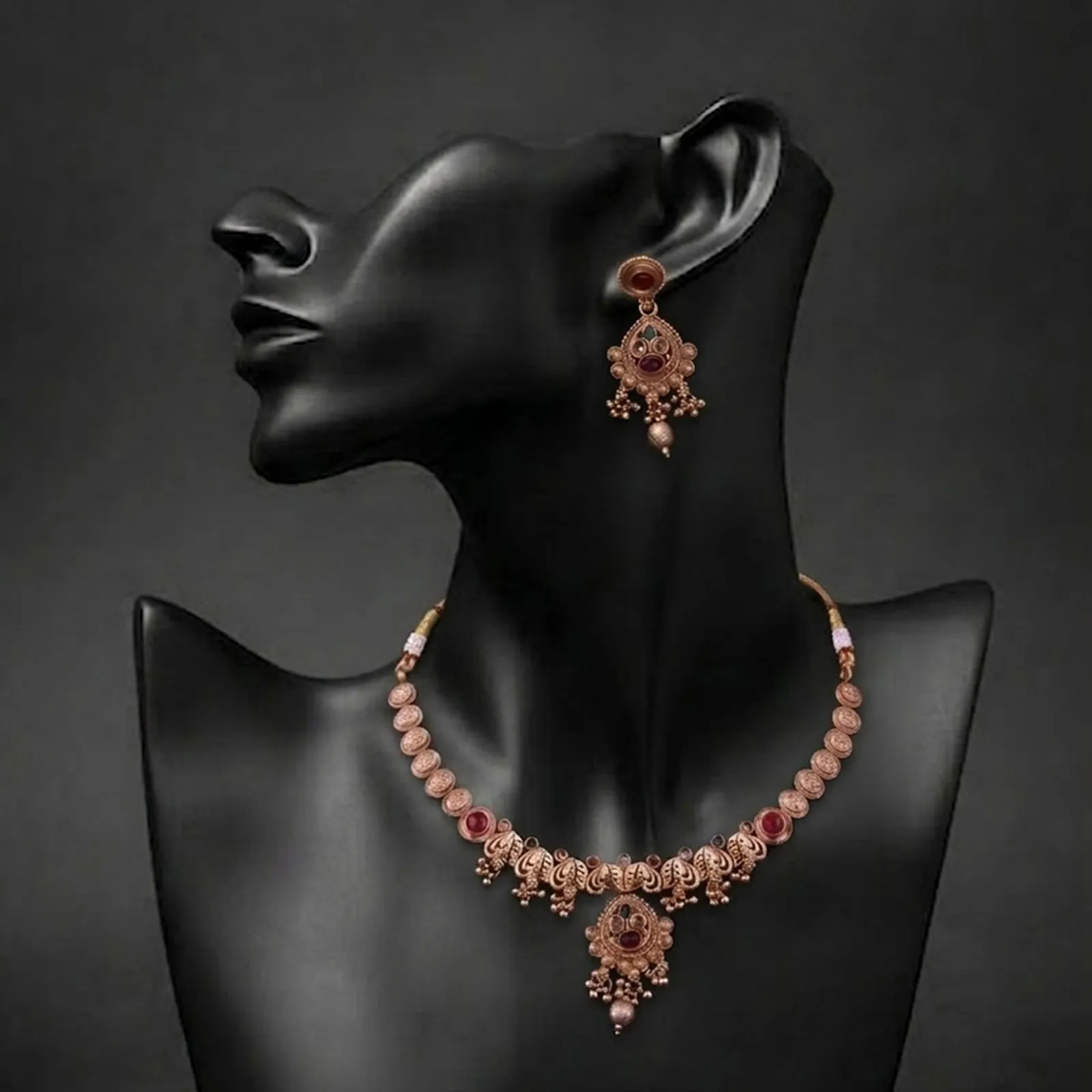 Gold Plated Leaf Motif Necklace Set