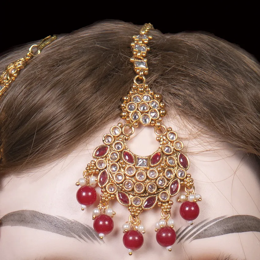 Red Kundan Beaded Bridal Choker Set