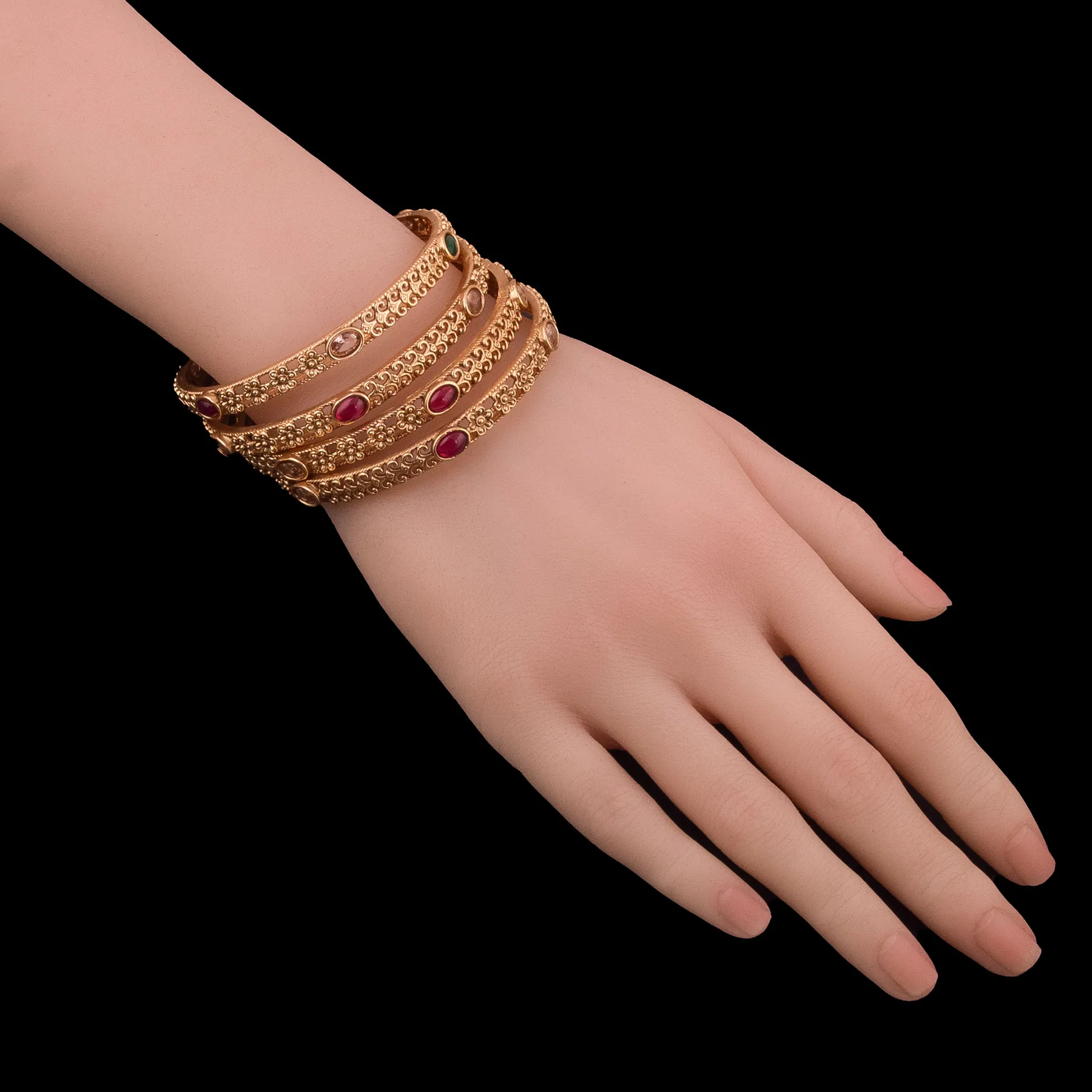 Gold Plated Multi Colored Stone Bangles