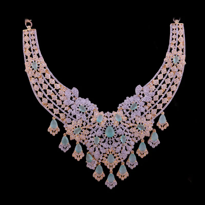 Mint Stone Gold Plated Bridal Necklace Set