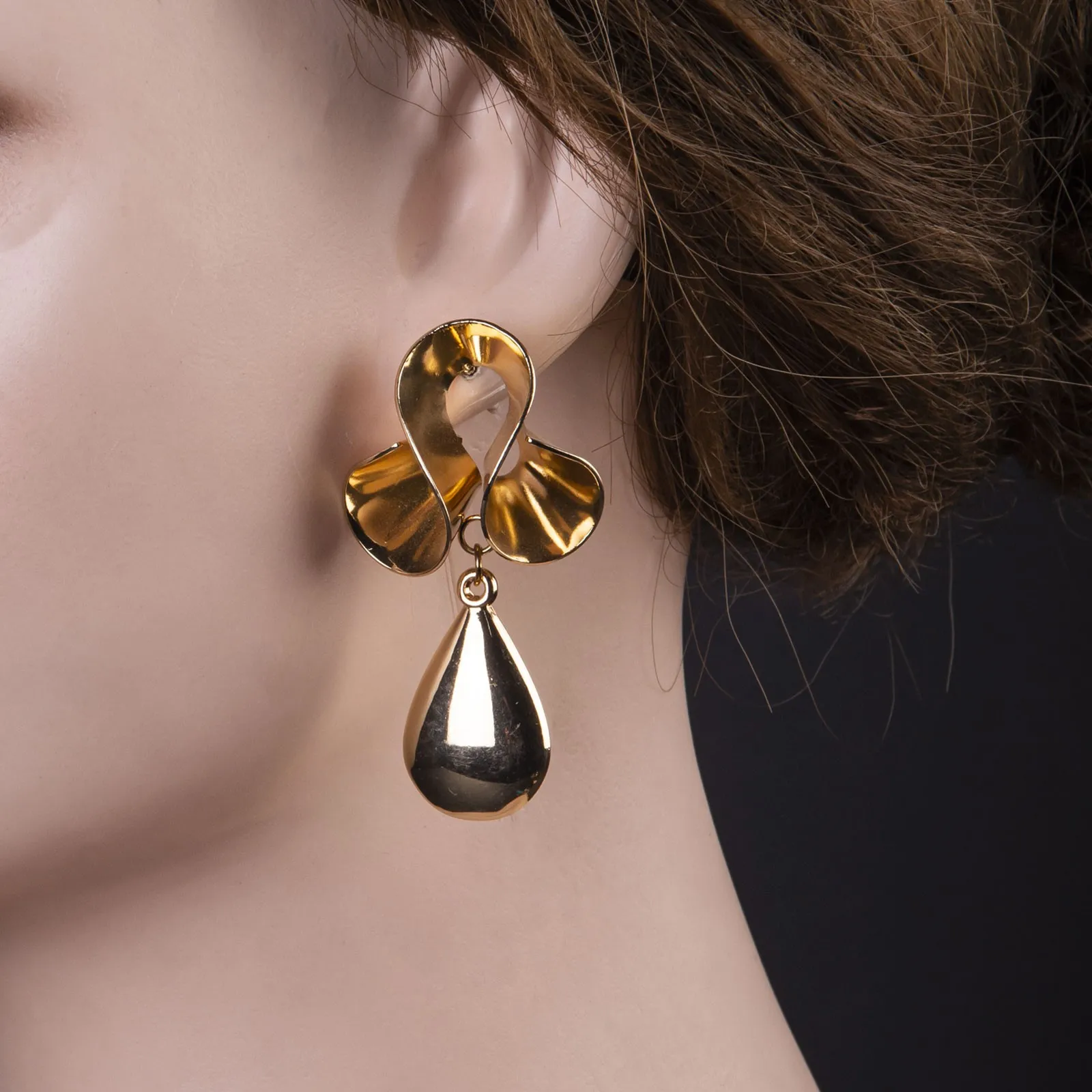 Ribbon Flower Petal Drop Tops Earrings