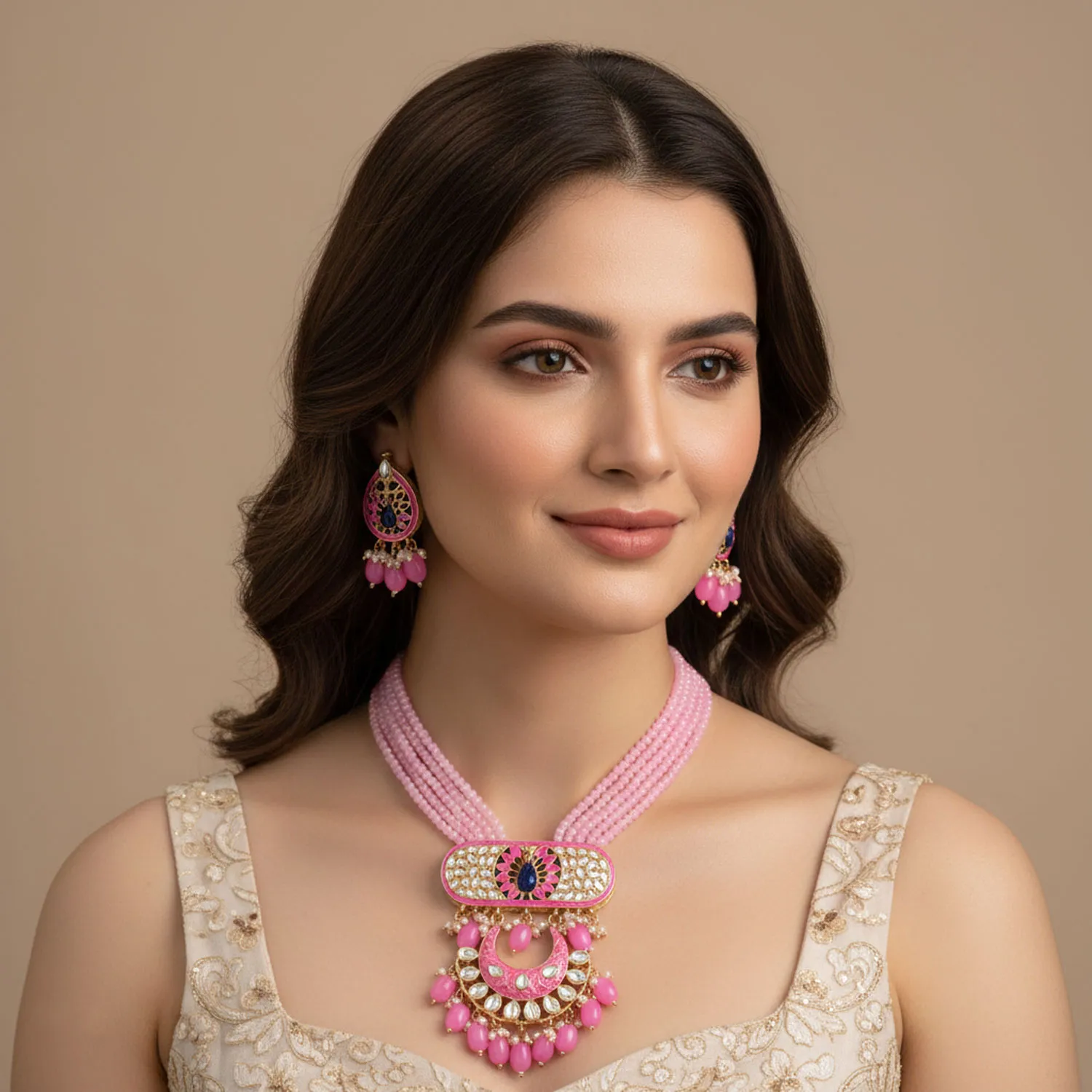 Beaded Chandbali Rani Pearl Mala Set