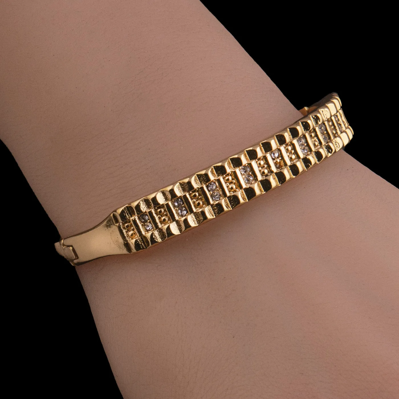 Gold Plated Fluted Link Cuff Bracelet