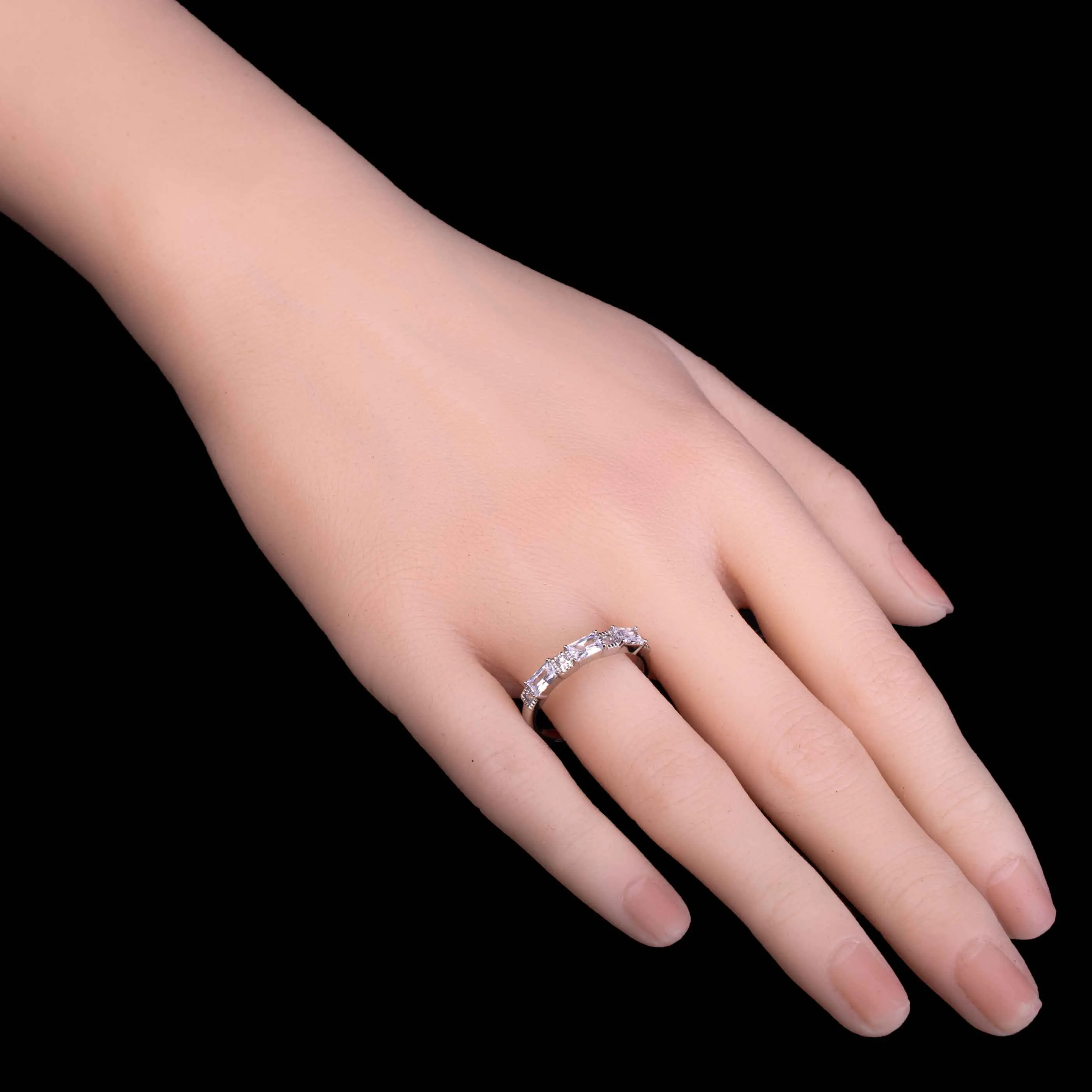 Zircon Baguette Cut Sleek Band Ring