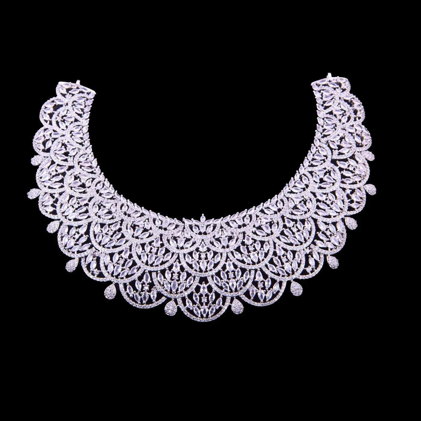 Silver Plated Artificial Fancy Bridal Necklace Set