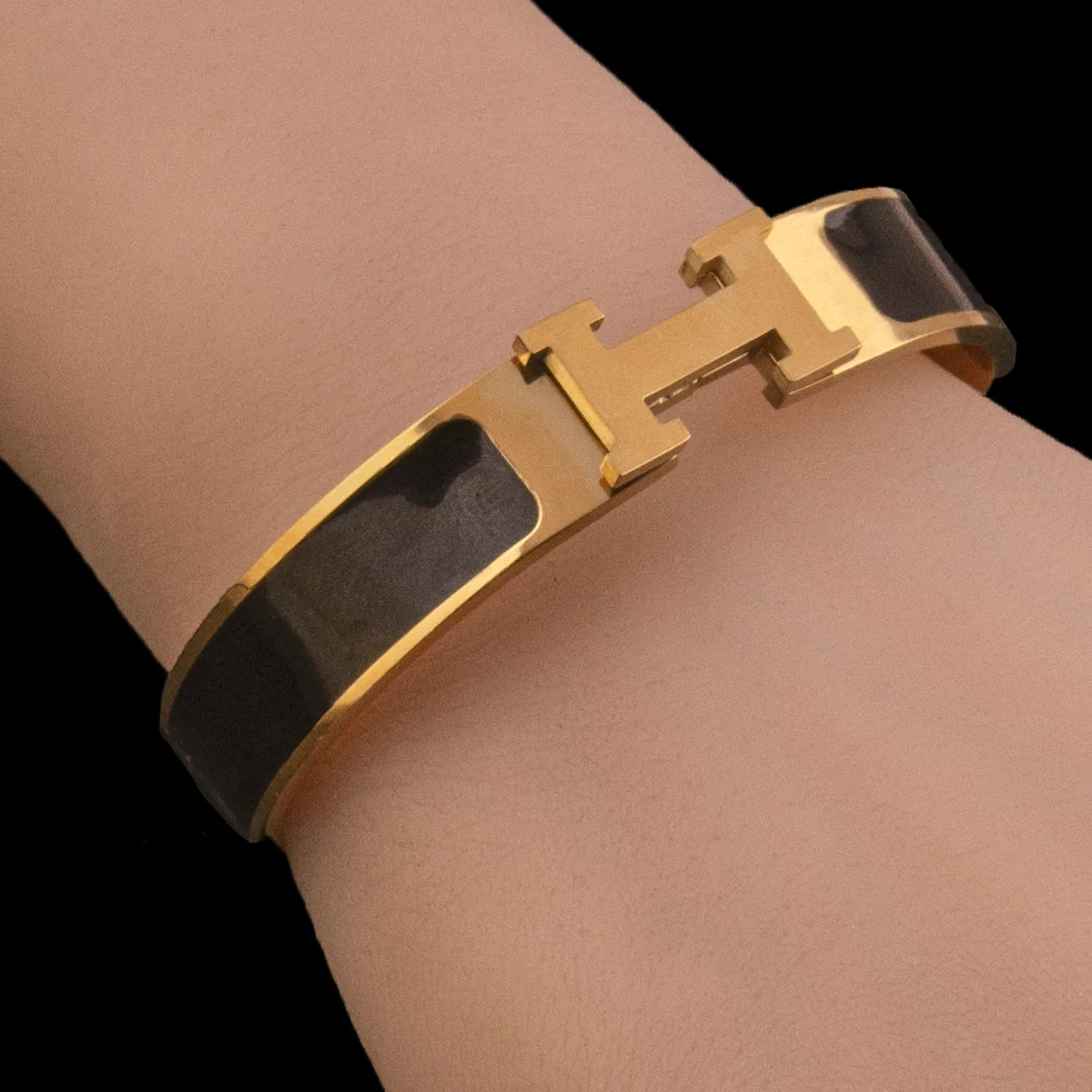 Gold Plated Hermes Clic H Cuff Bracelet