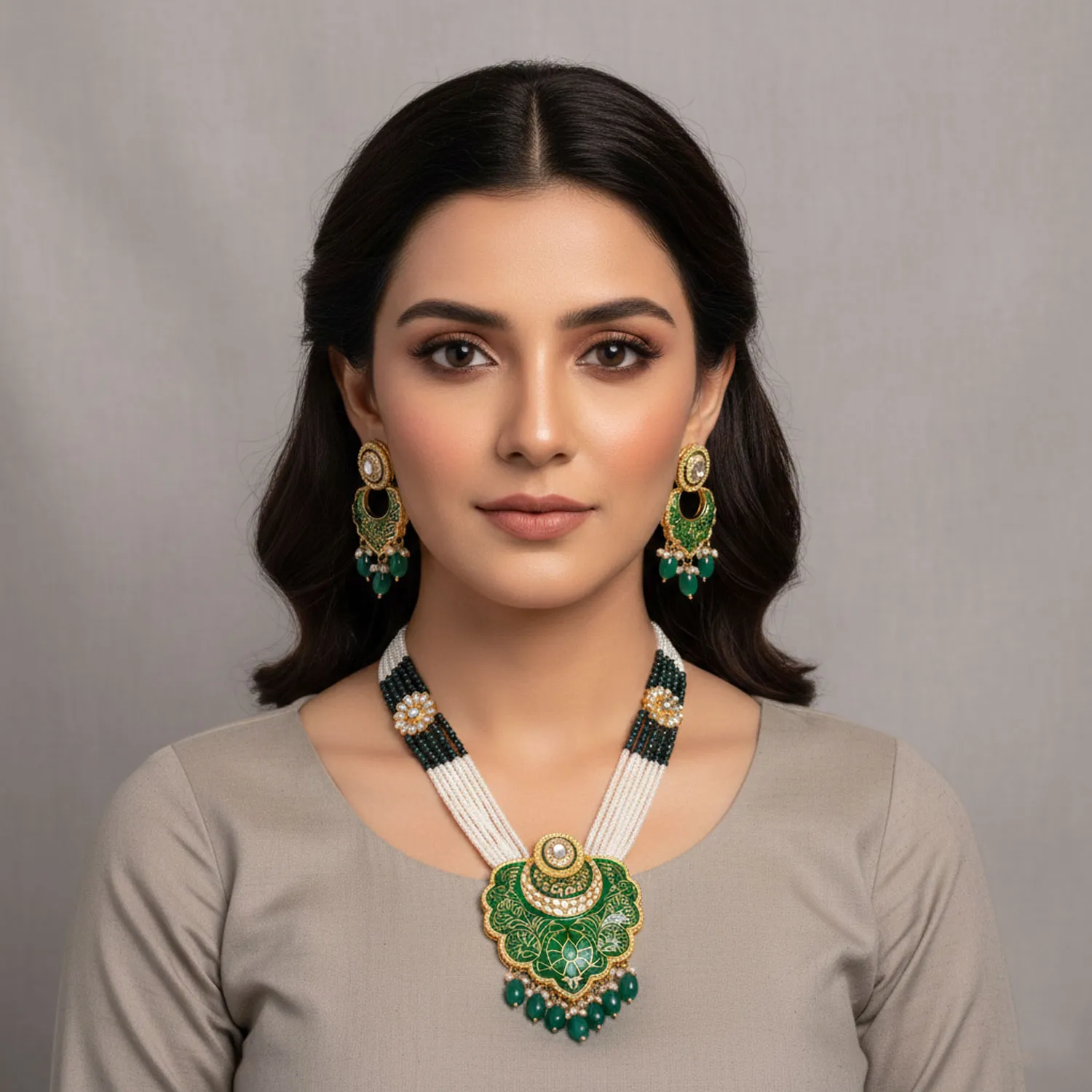 Traditional Indian Kundan Pearl Mala Set