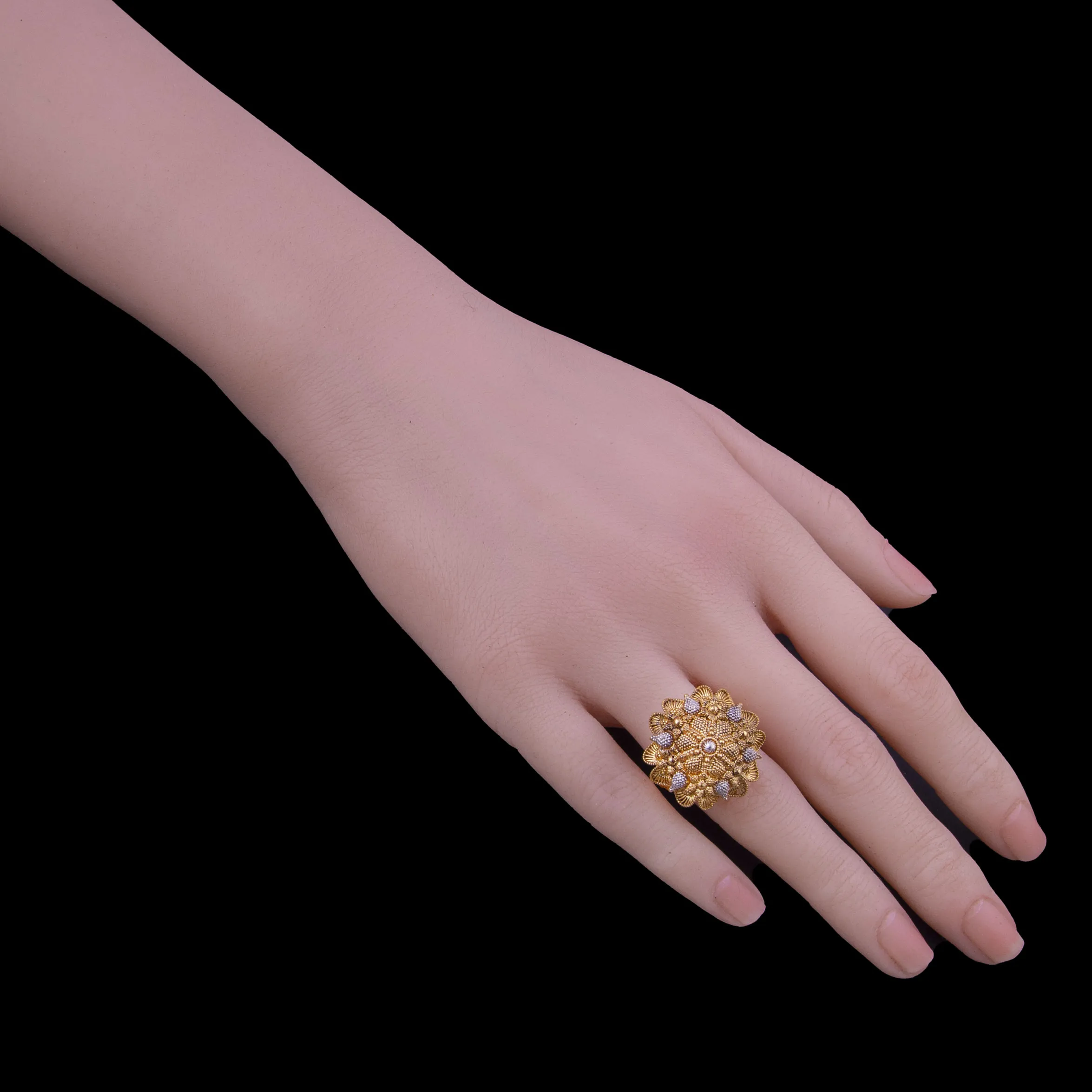 Gold Flower-Motif Cocktail Ring