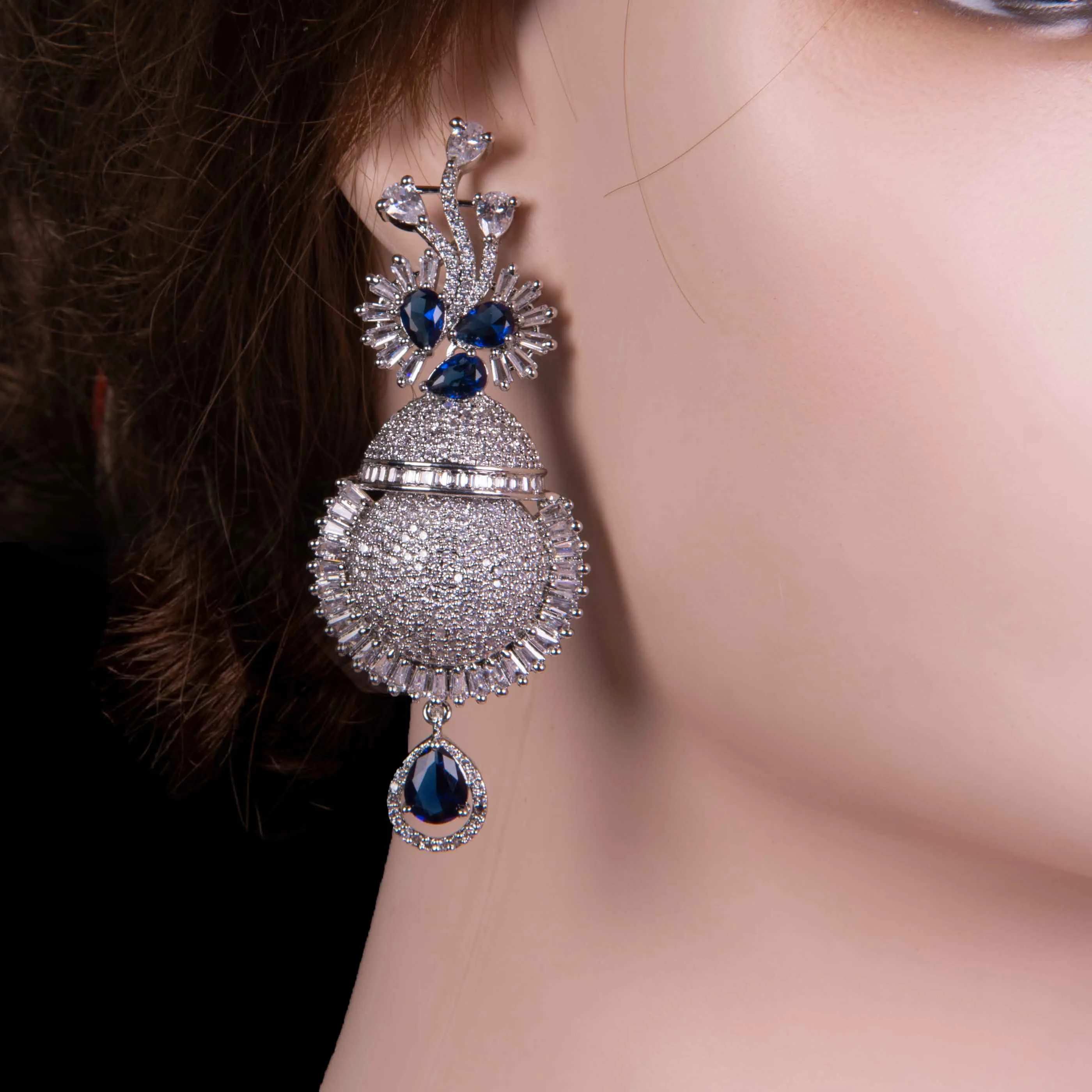 Blue Stone Silver Dangling Statement Earring