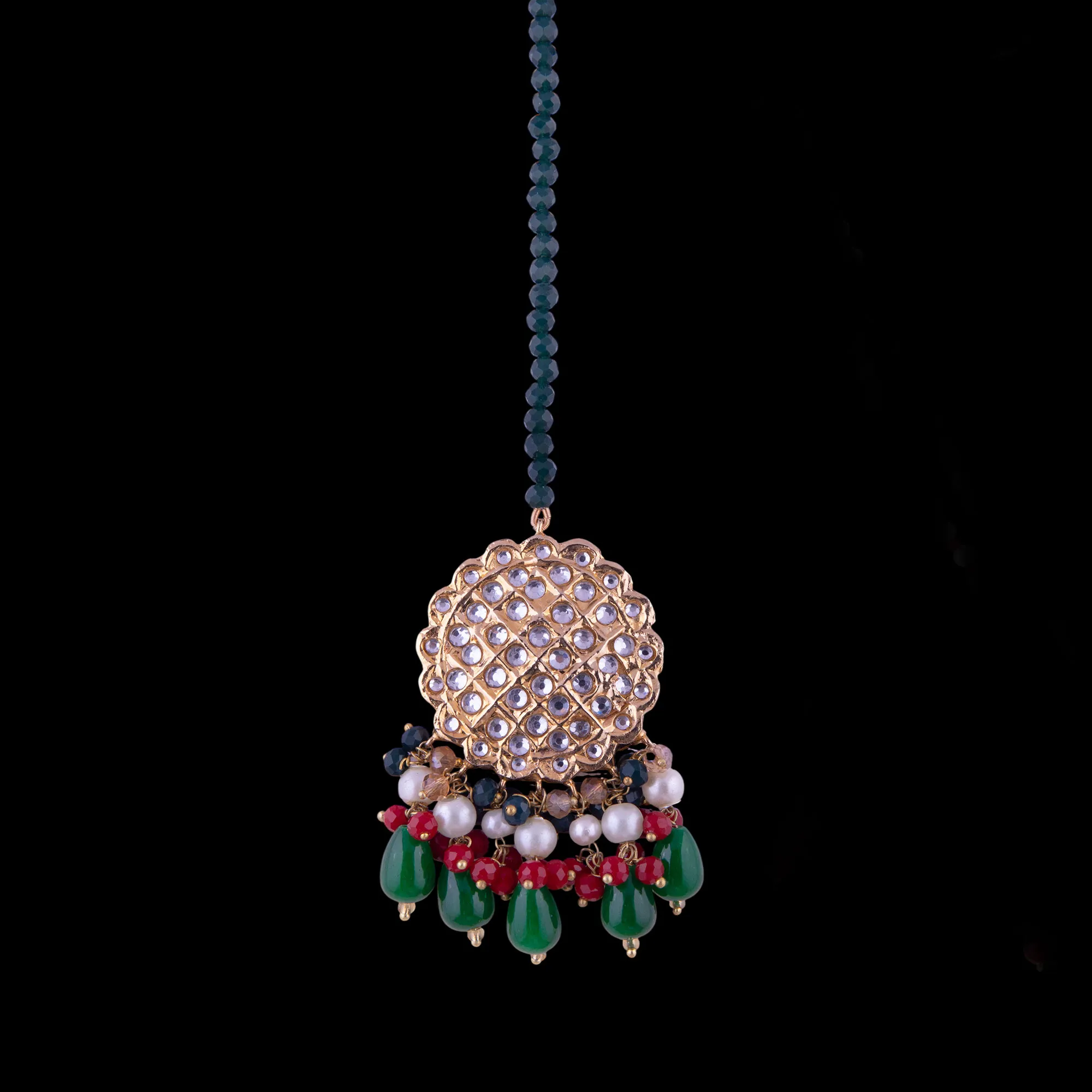 Green pearl drops kundan choker necklace set