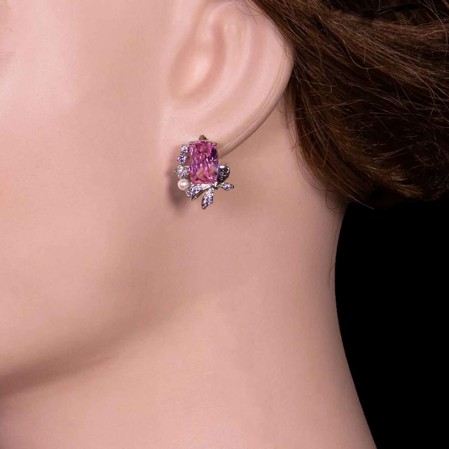 Pink Floral Cluster Stud Tops Earring