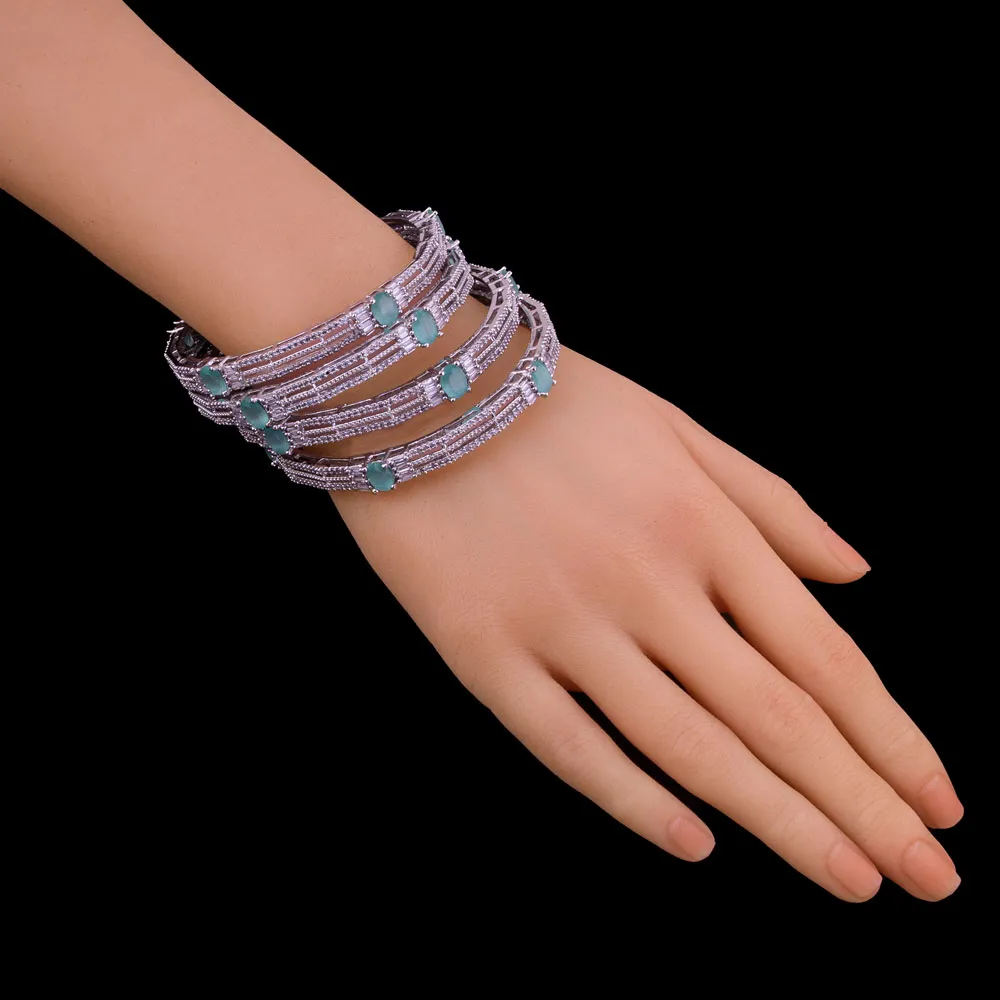 Mint Stone Silver Bangles Set 996