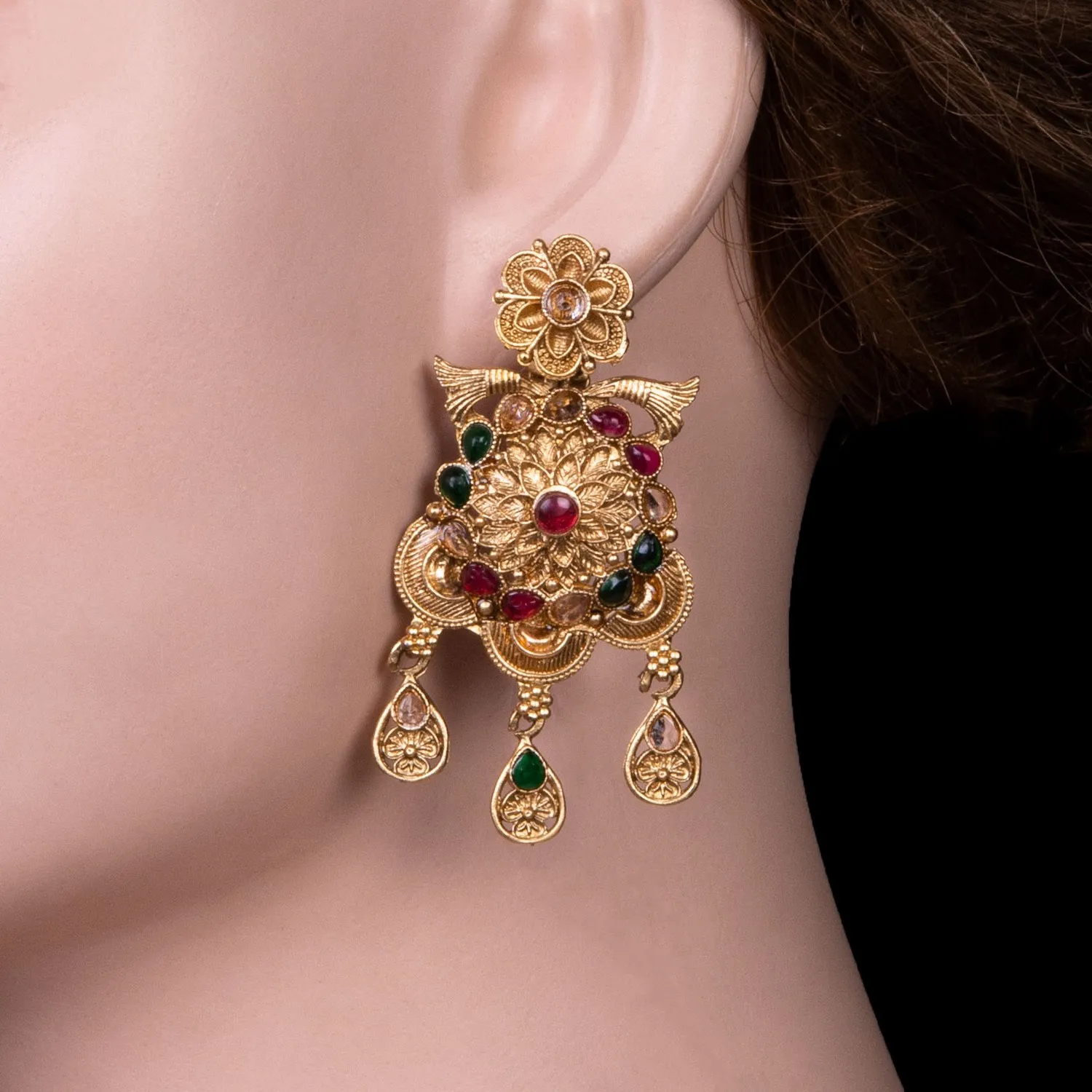 Floral Filigree Multistone Dangler Earrings