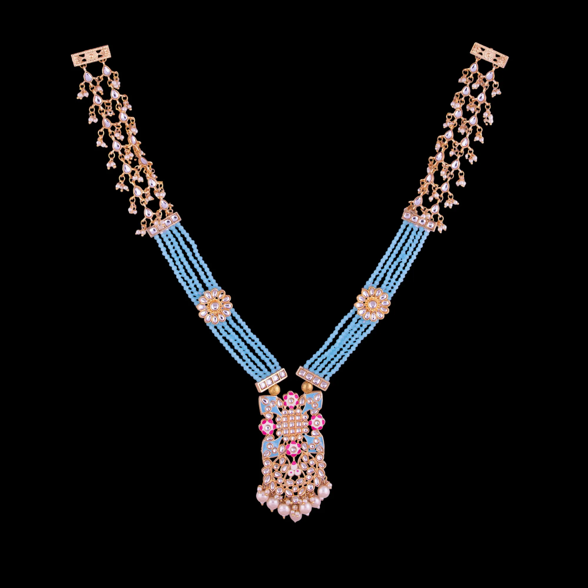 Floral Kundan Pendant Beaded Mala Set
