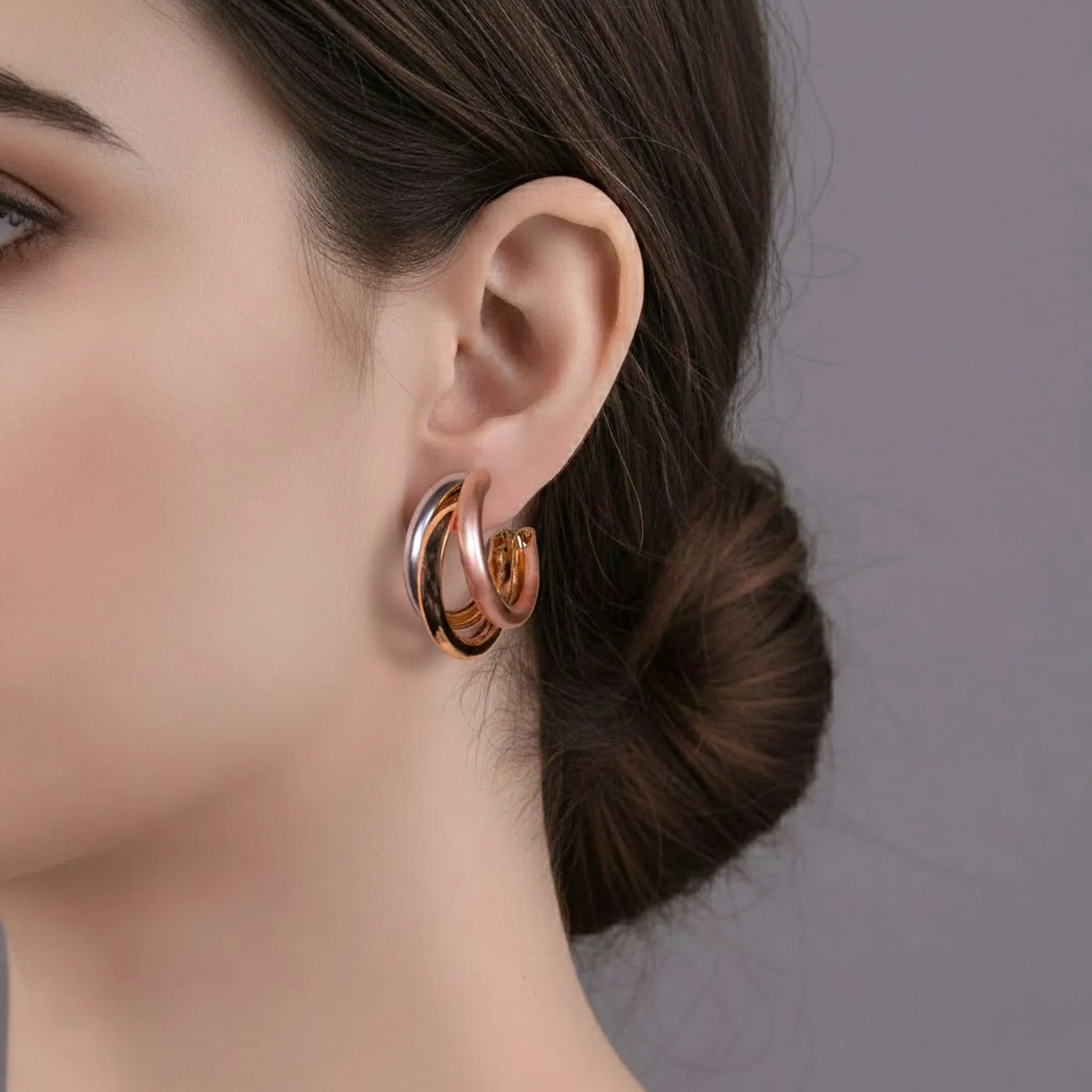 modern triple hoop stud earring