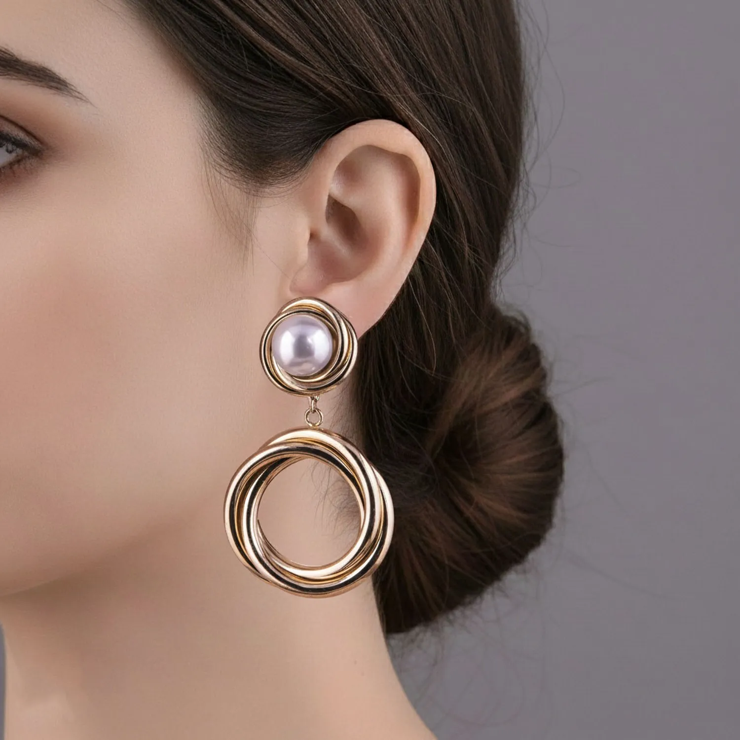 Large White Faux Pearl Twisted Hoop Earring