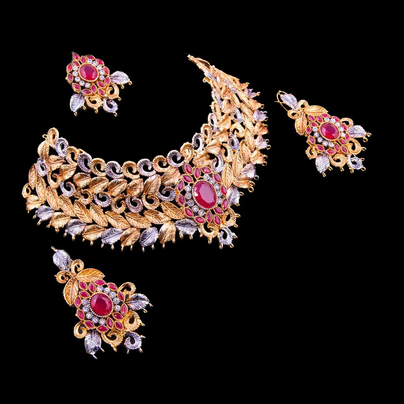 Golden Flora Ruby Bridal Jewellery Set