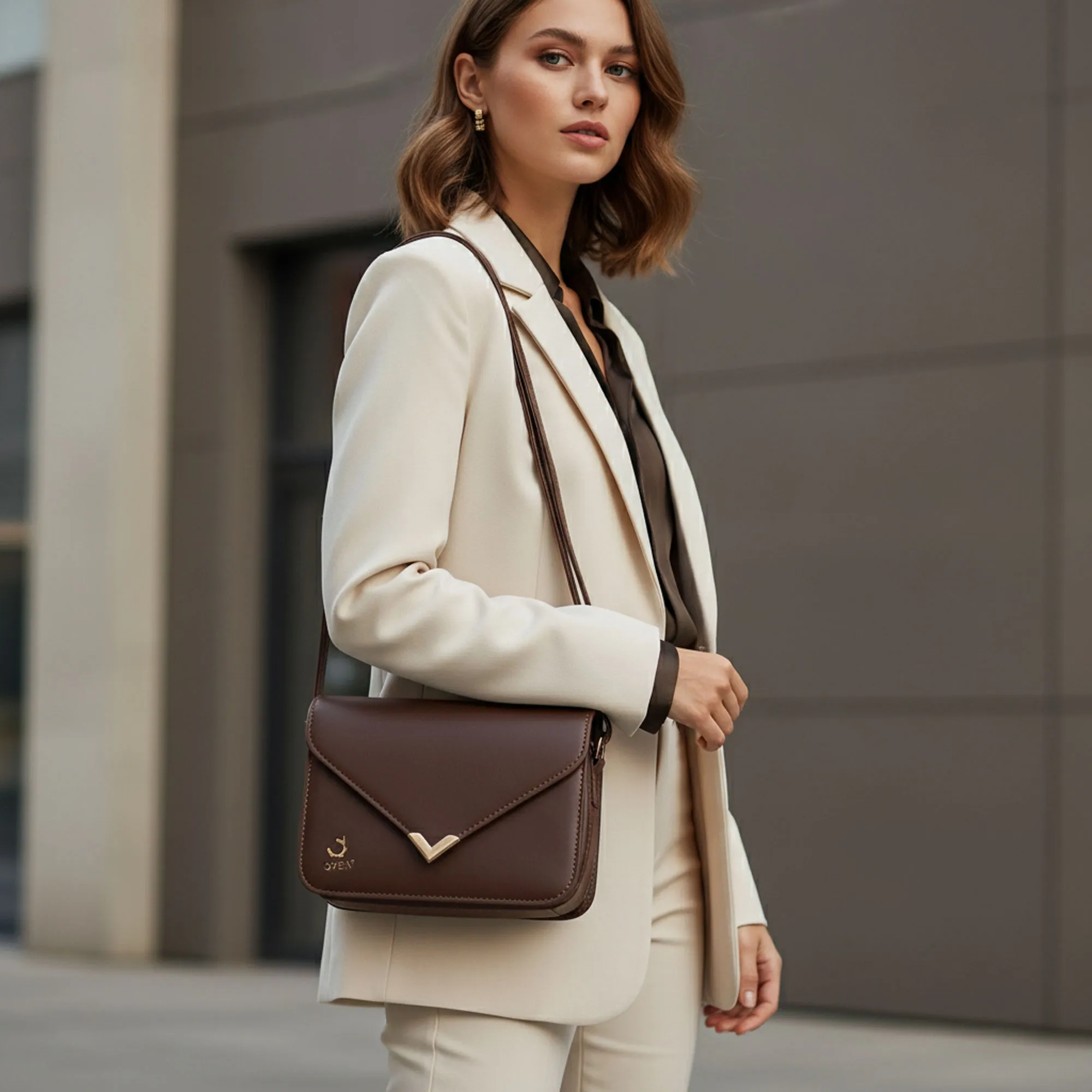 Brown Color Opea Casual Crossbody Bag