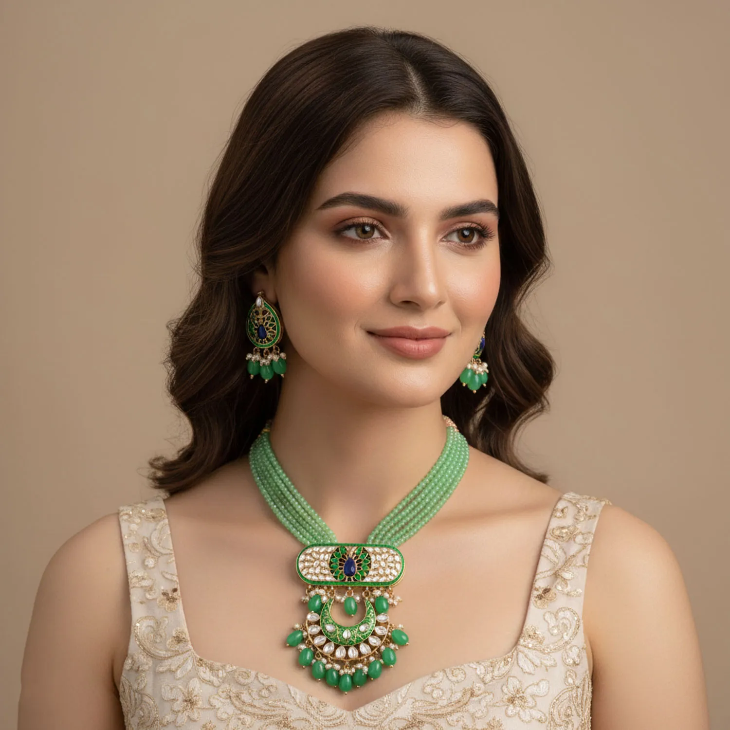 Beaded Chandbali Rani Pearl Mala Set