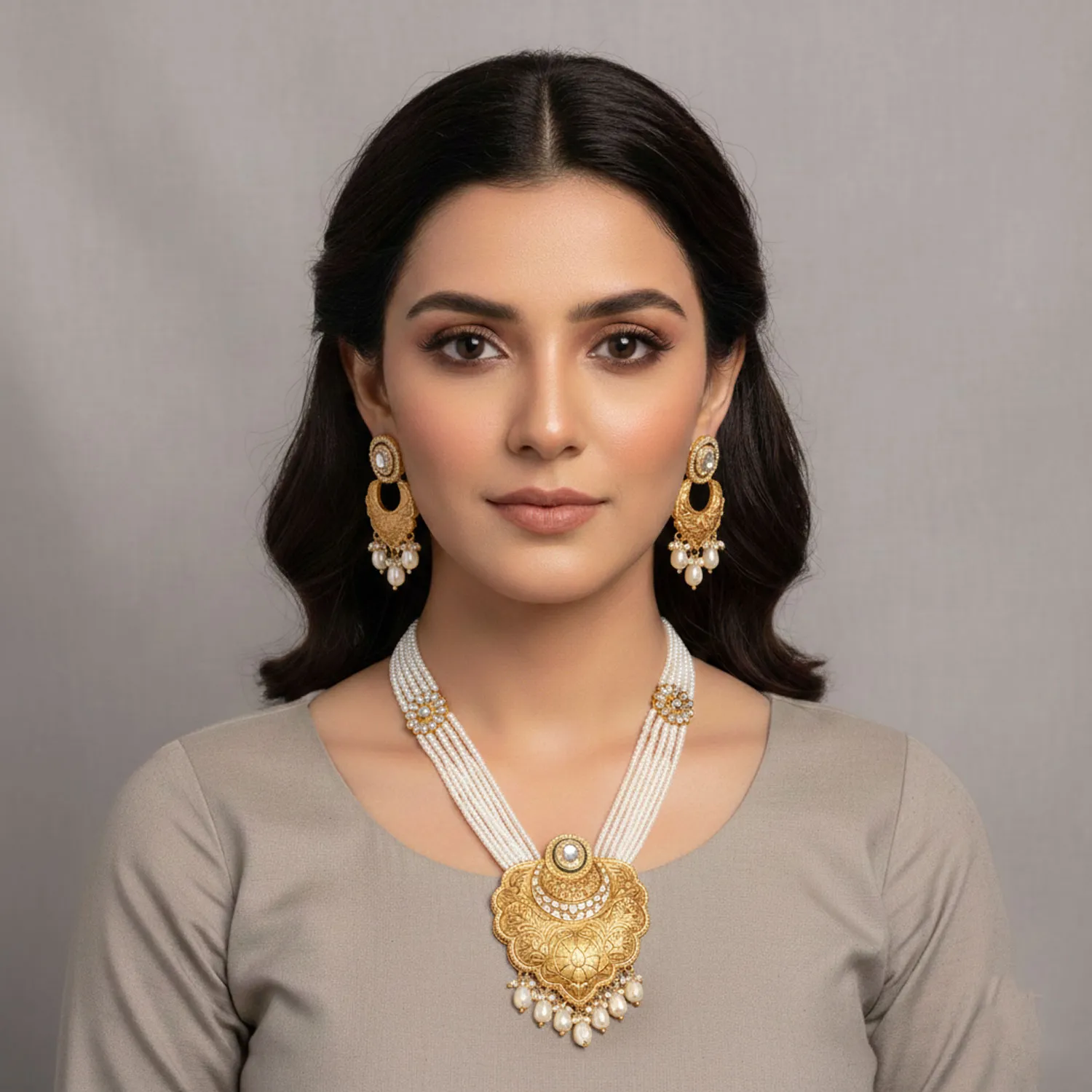 Traditional Indian Kundan Pearl Mala Set