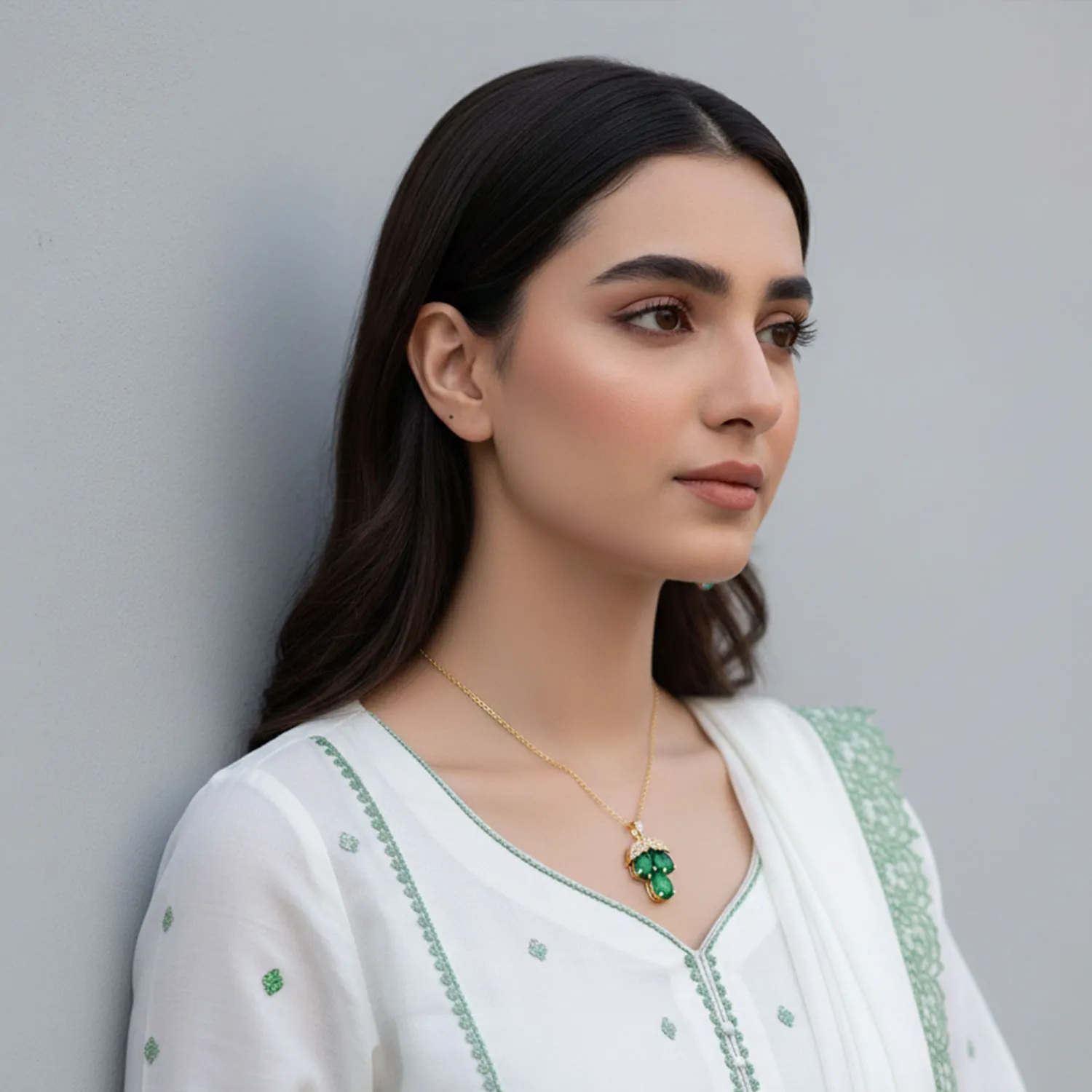 Green Stone Maple Snowflake Locket