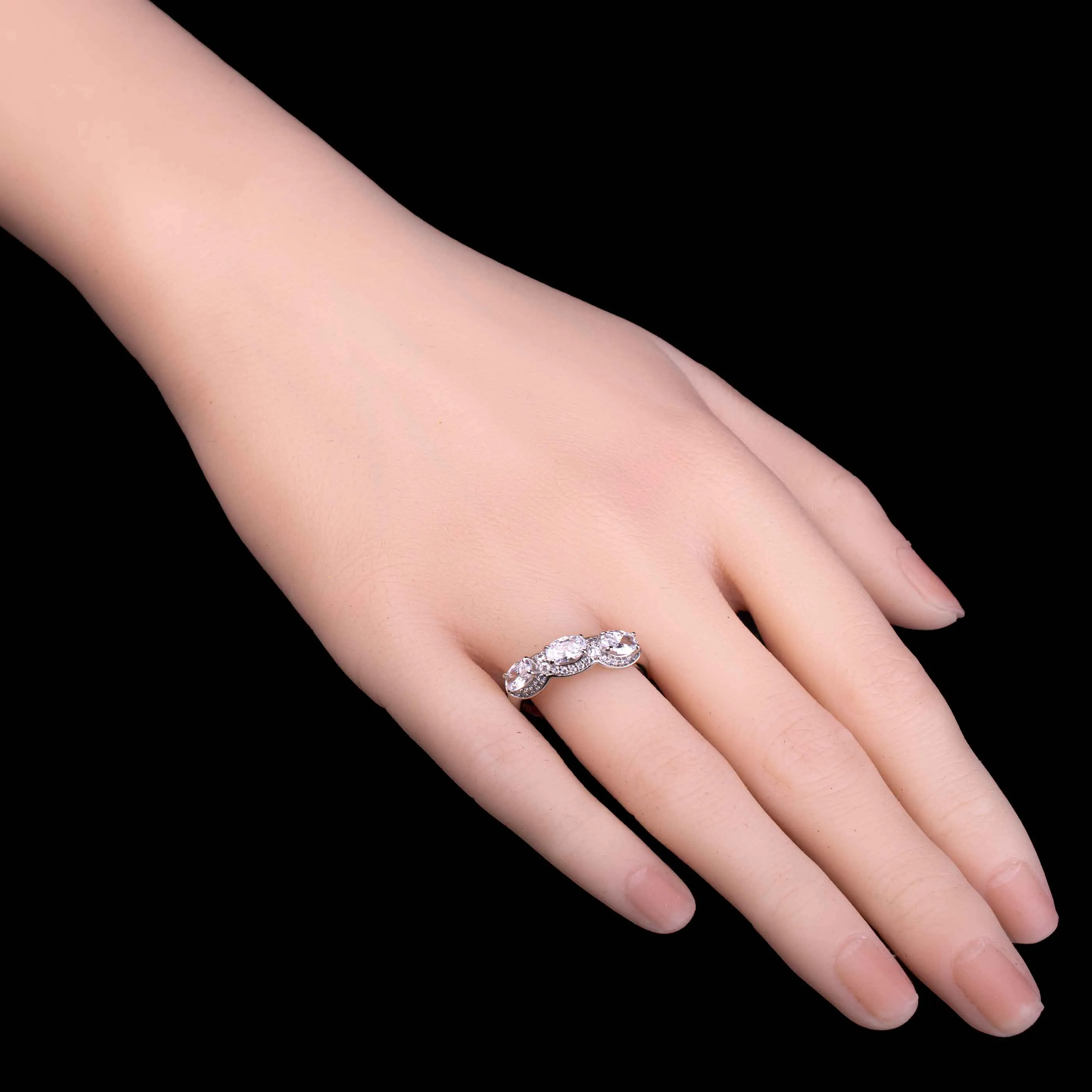 Silver Marquise Cut Zircon Cluster Ring