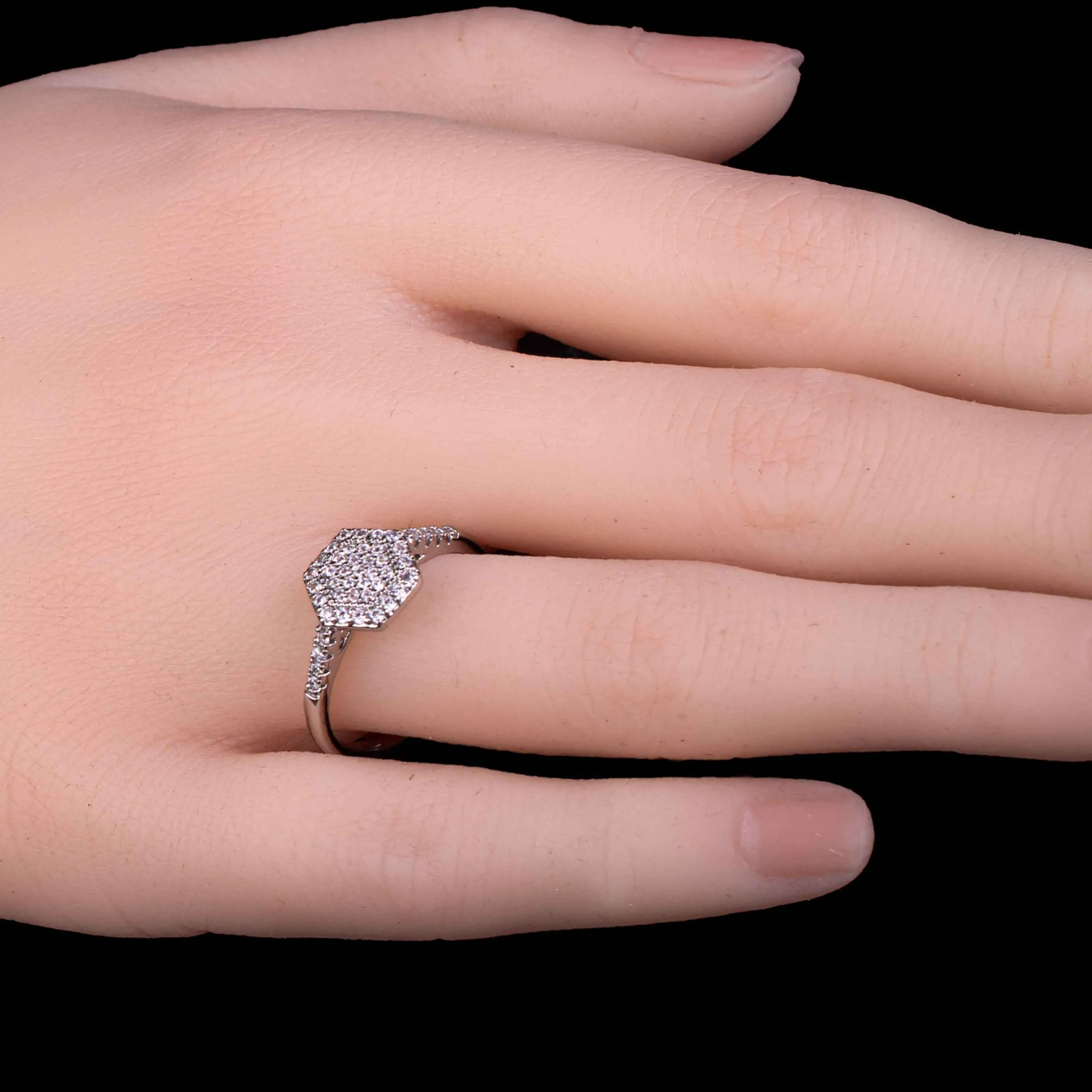 Hexagon Cluster Diamond Ring