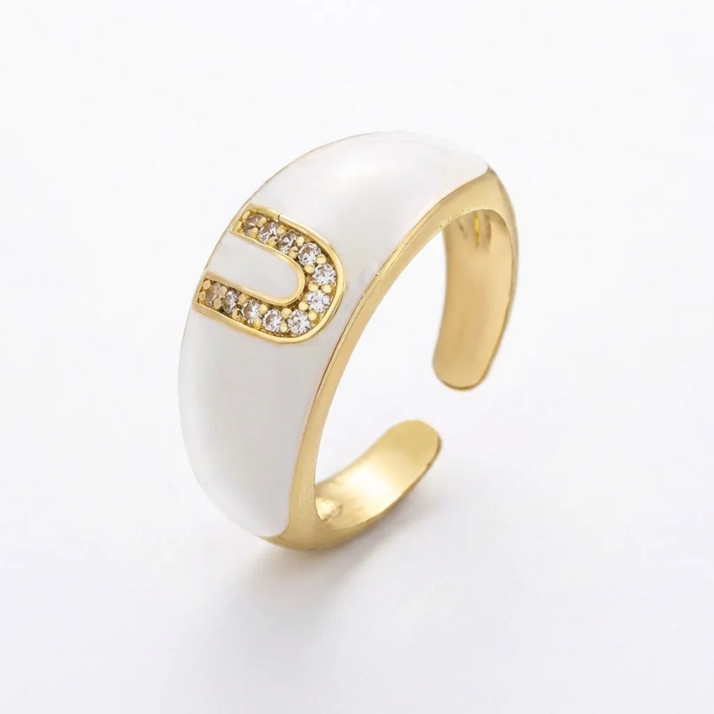 White Chunky Letter Open Rings For Women