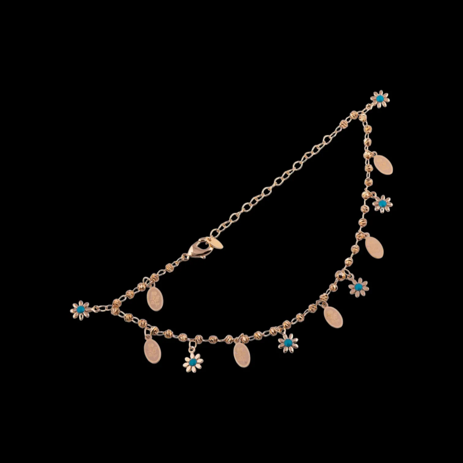 Gold Flower Disc Dangle Anklet