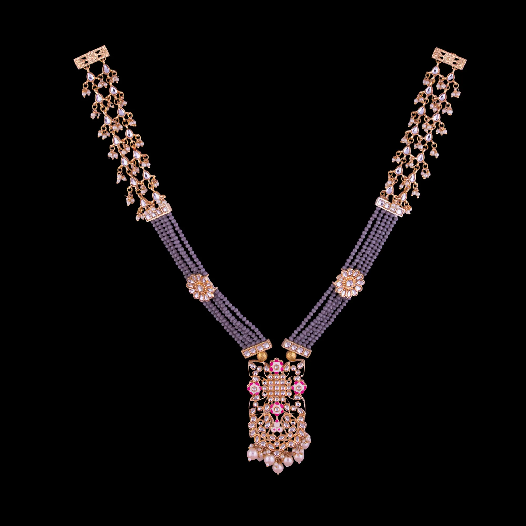 Floral Kundan Pendant Beaded Mala Set