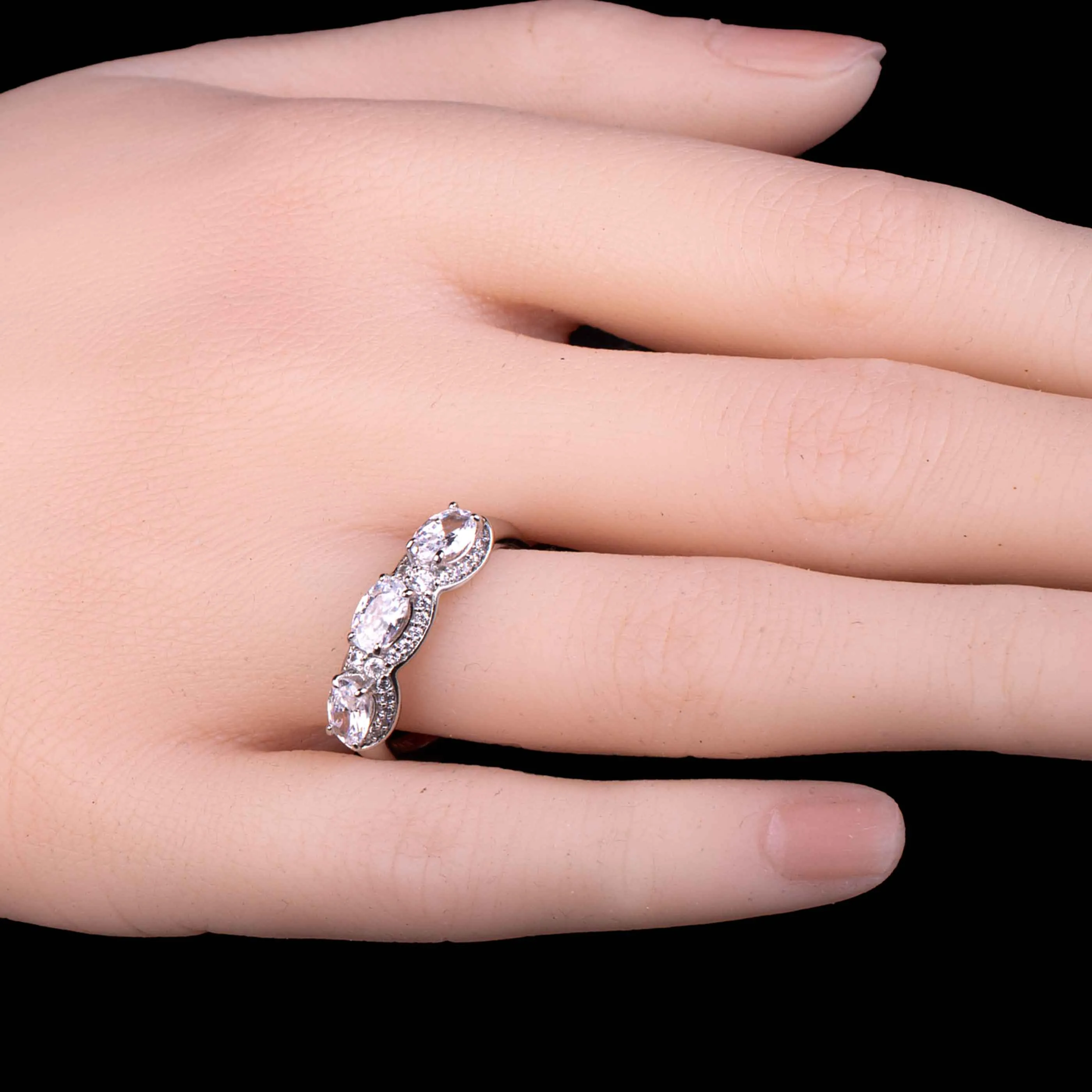 Silver Marquise Cut Zircon Cluster Ring