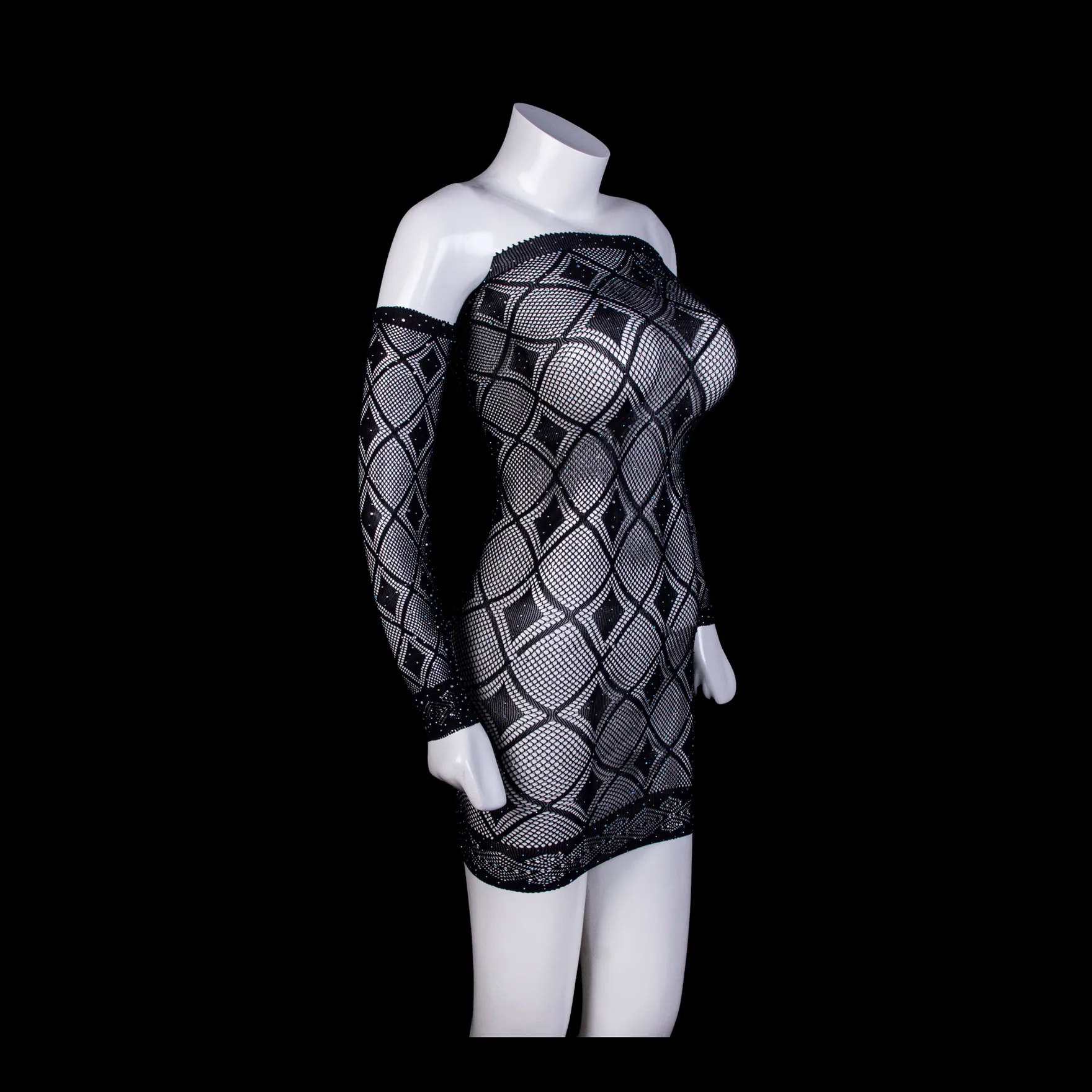 Off Shoulder Black Fishnet Body Stocking