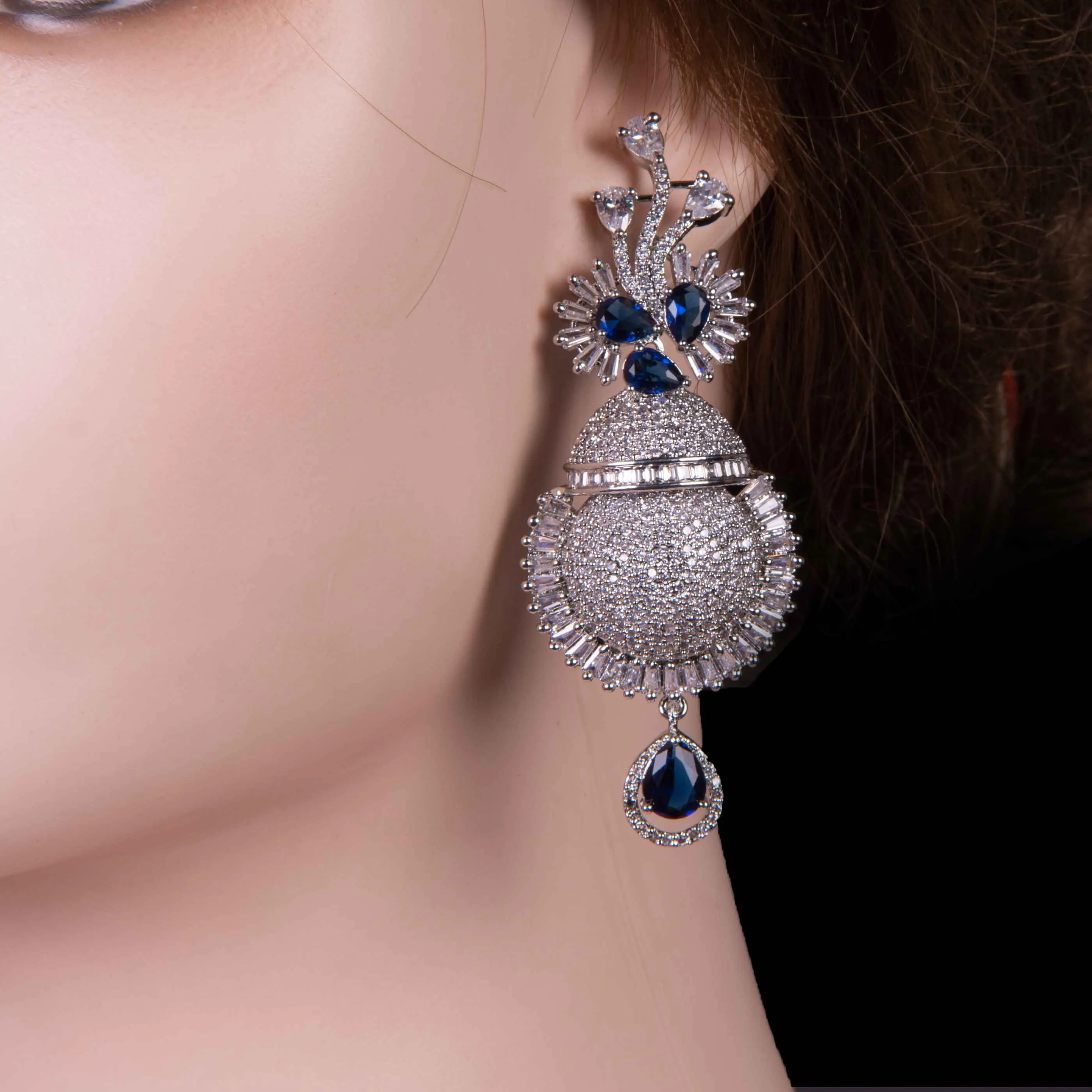 Blue Stone Silver Dangling Statement Earring