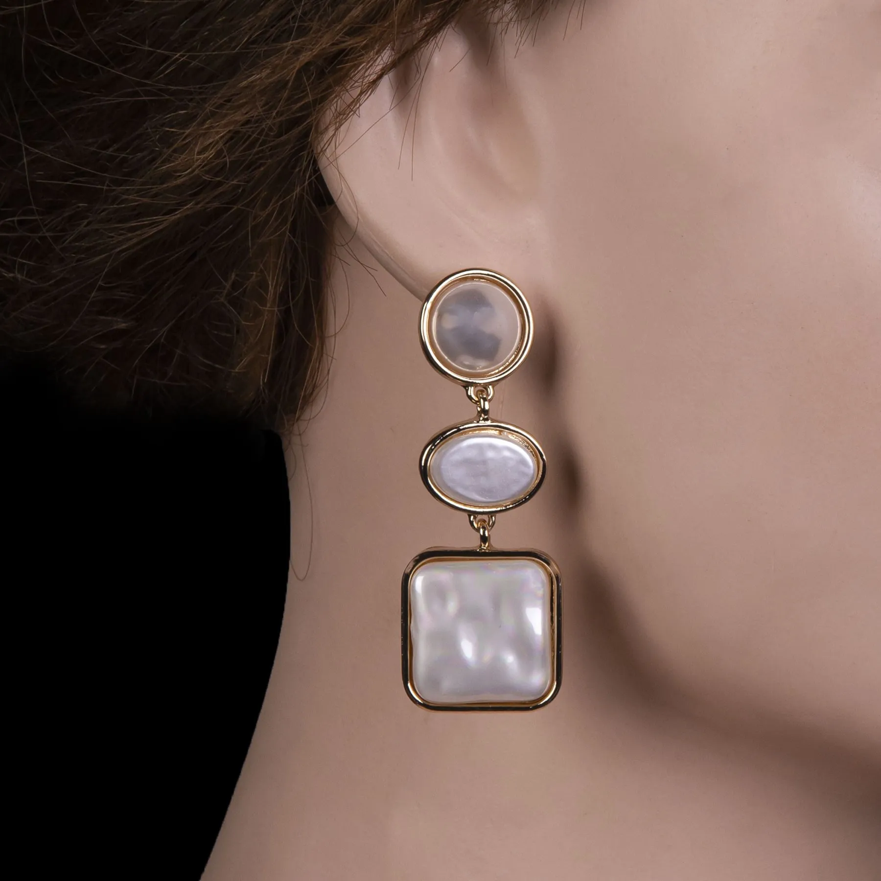 White Faux Pearl Geometric Dangle Tops