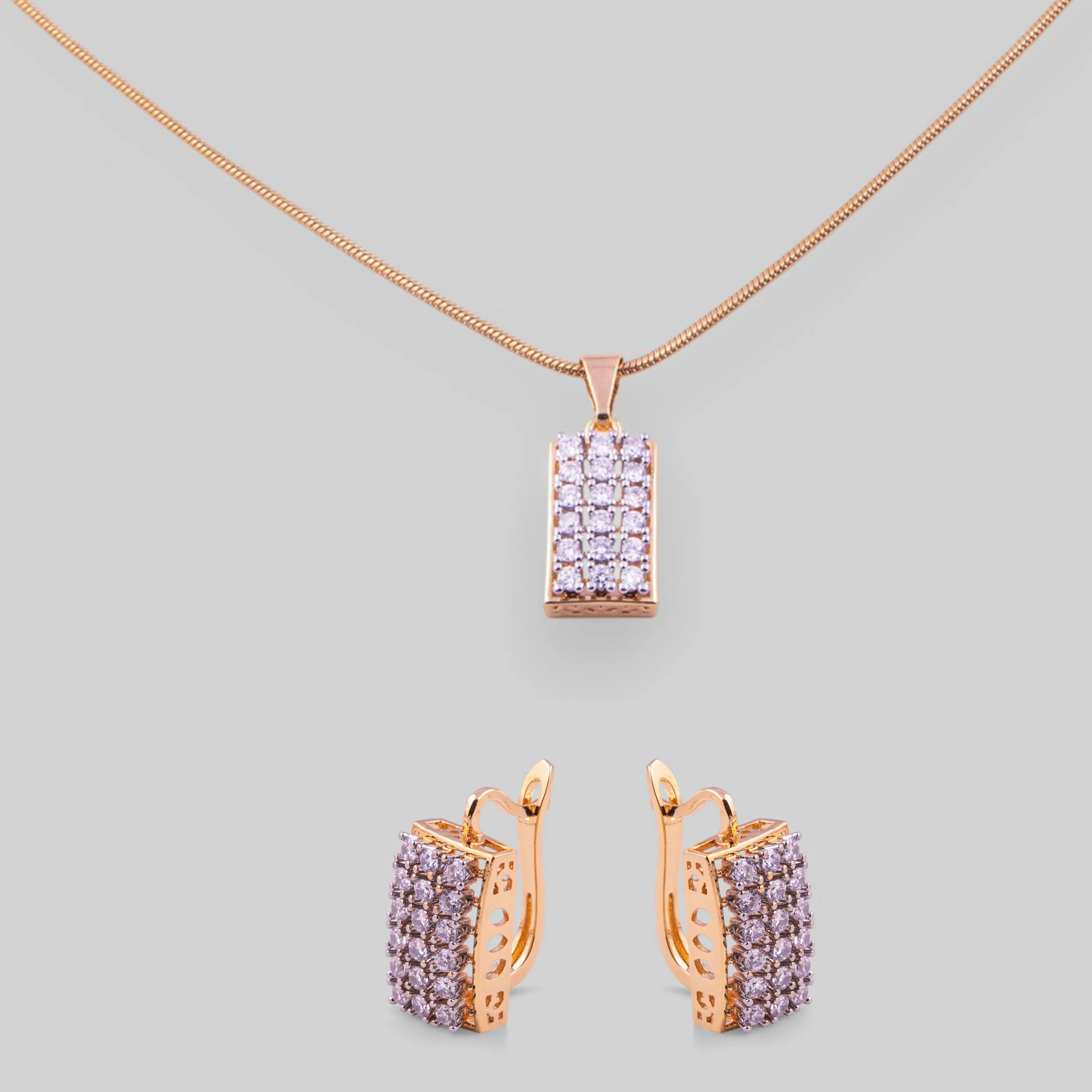 Gold Tone Edge Diamond 3in1 Pendant Set