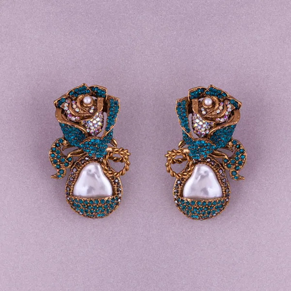 Rose Accent Golden Stud Earrings