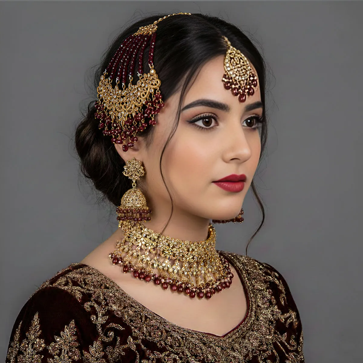 Red Beaded Bridal Necklace Jewelry Set