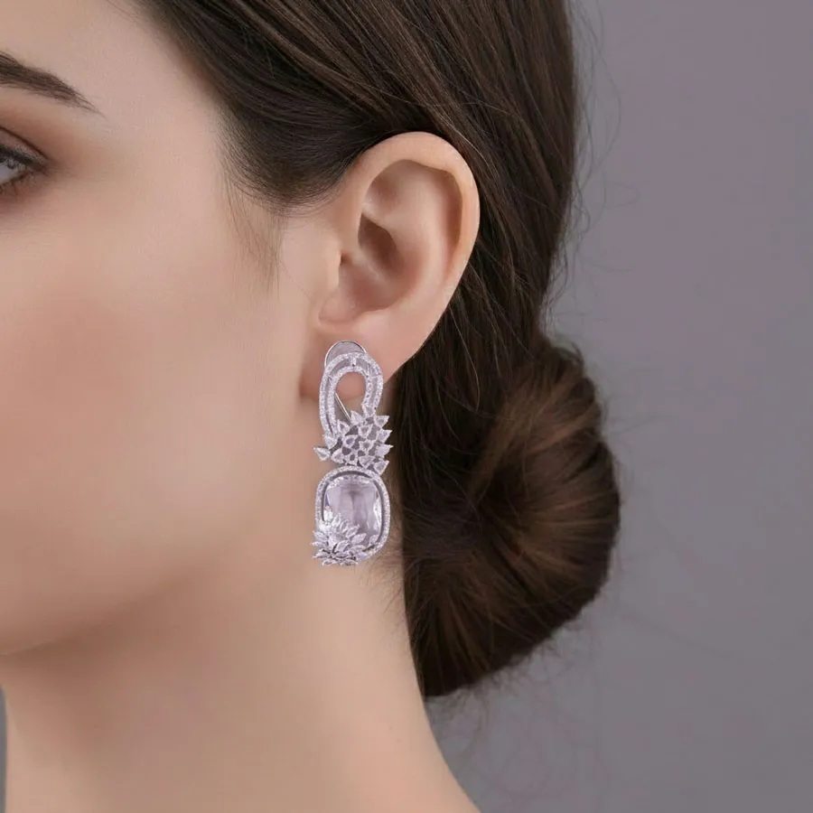 White Floral Accents Earrings Pair