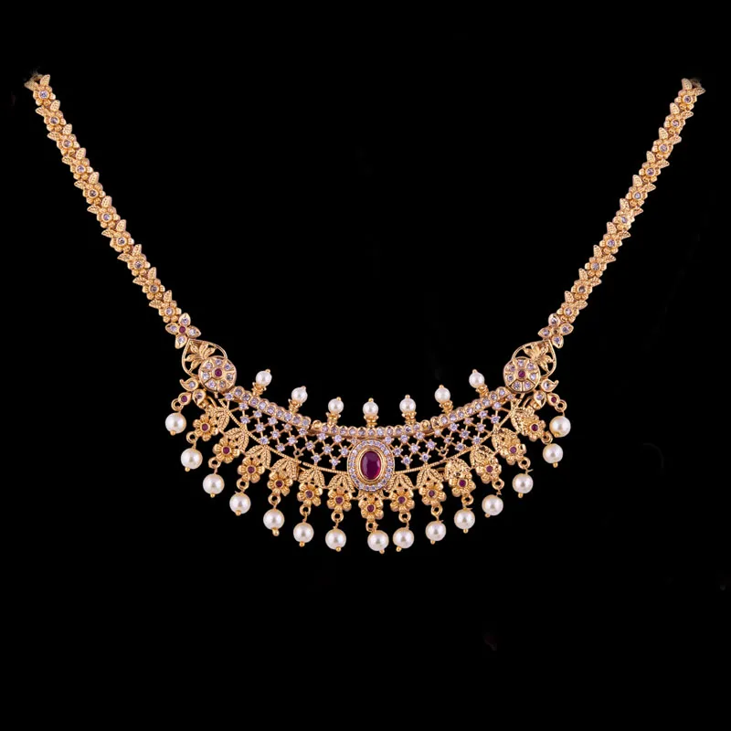 Gold Plated Pearl Partywear Necklace Set